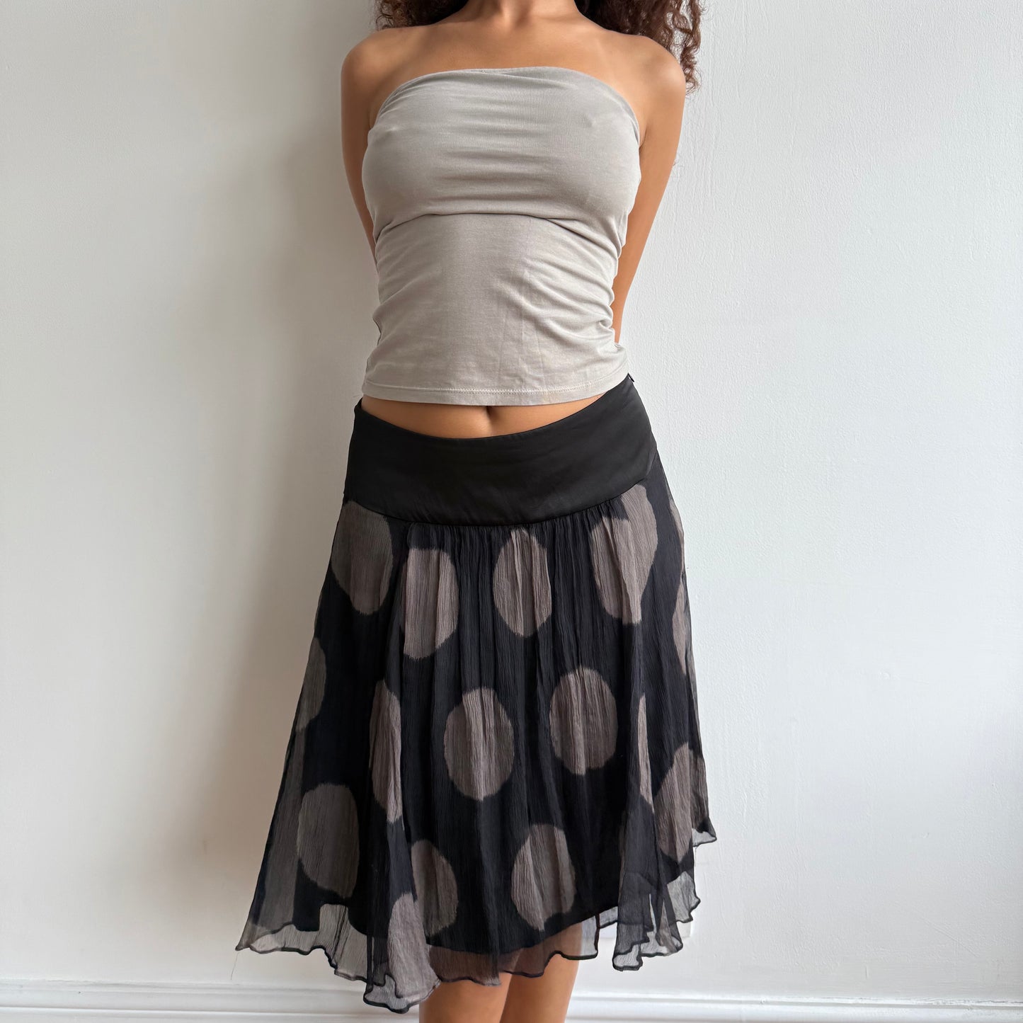 Brown chiffon polka dot midi skirt - Size M/L