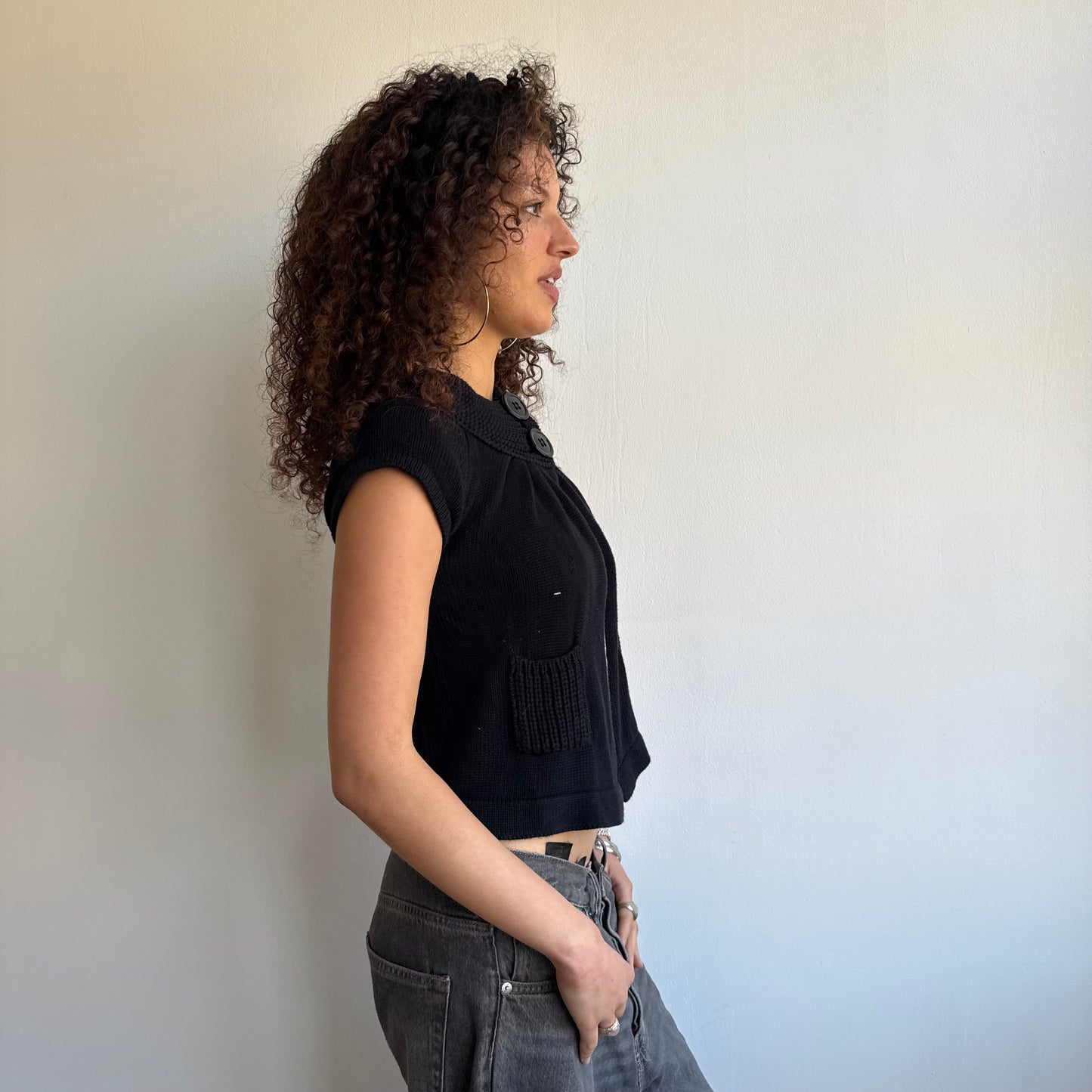 Black button neck knit - Size XS + S