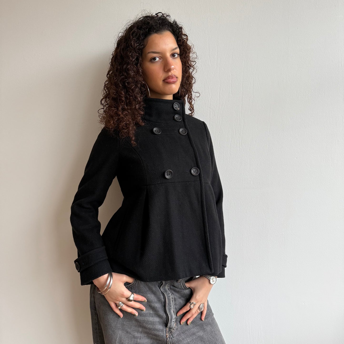 Black double breasted peacoat - Size S