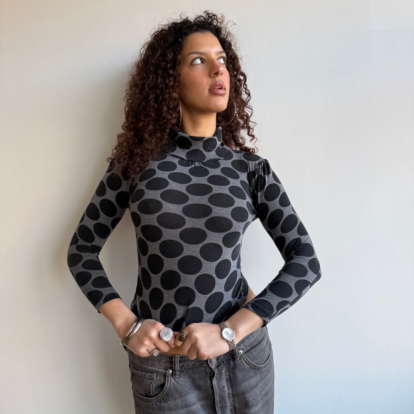Grey polka dot roll neck - Size XXS