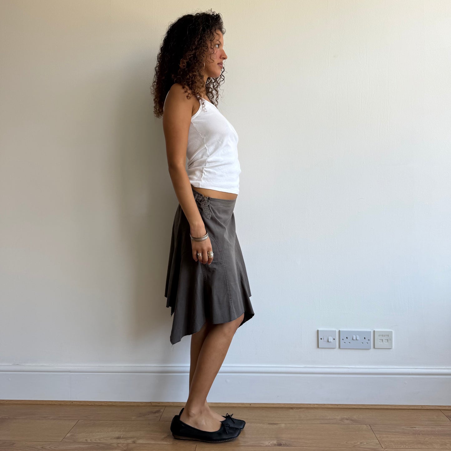 Khaki buckle midi skirt - Size M