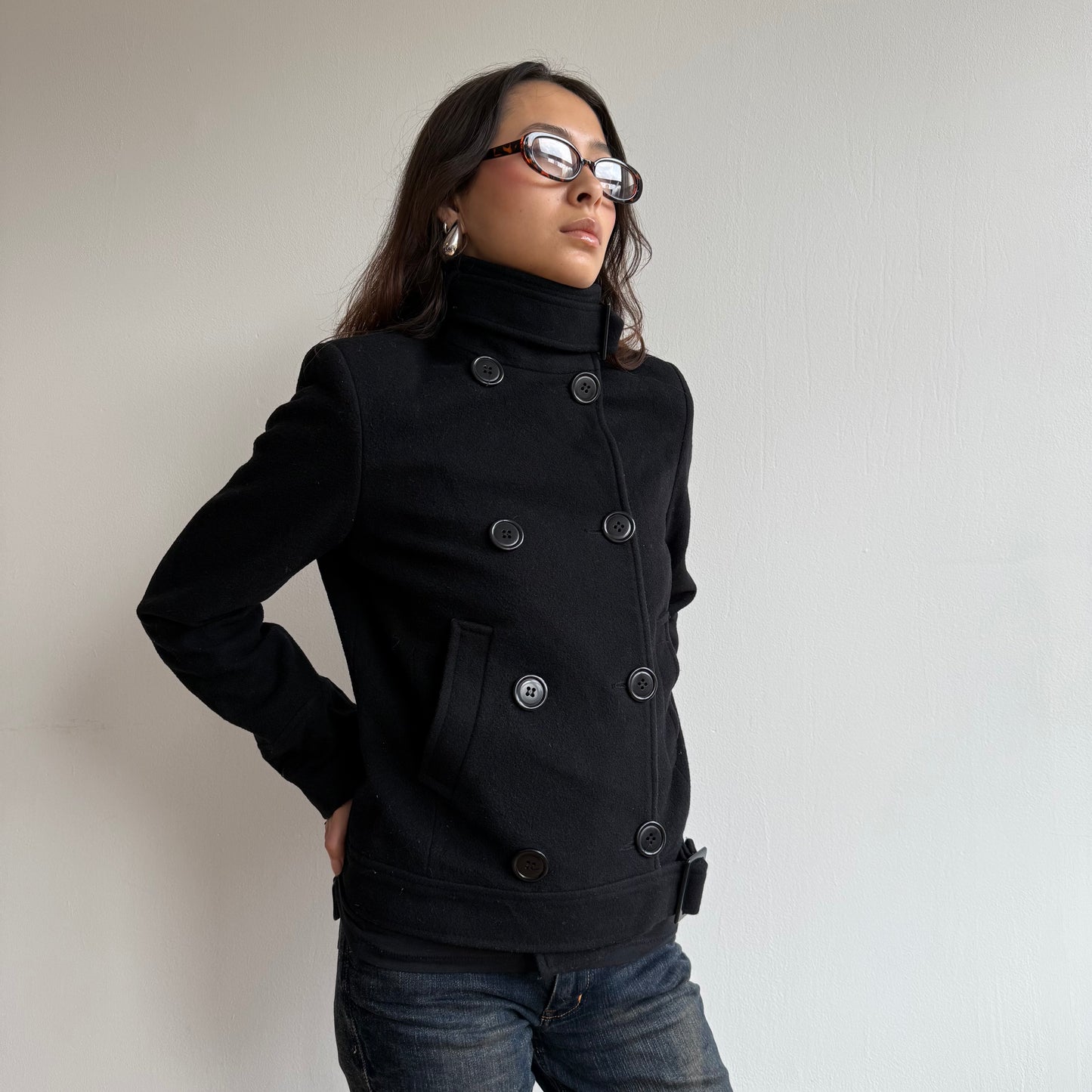 Black buckle peacoat - Size S
