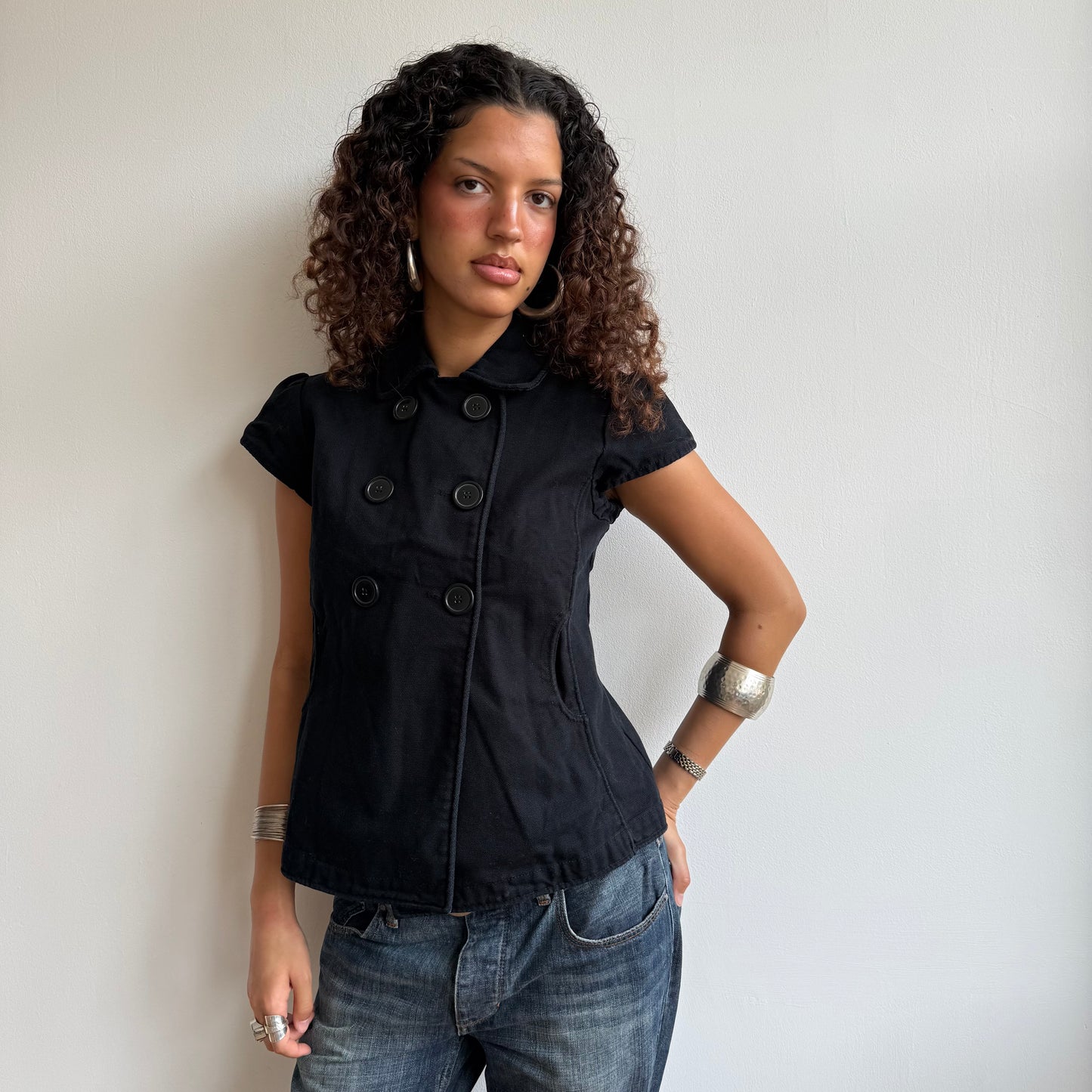Black short sleeve peacoat - Size M