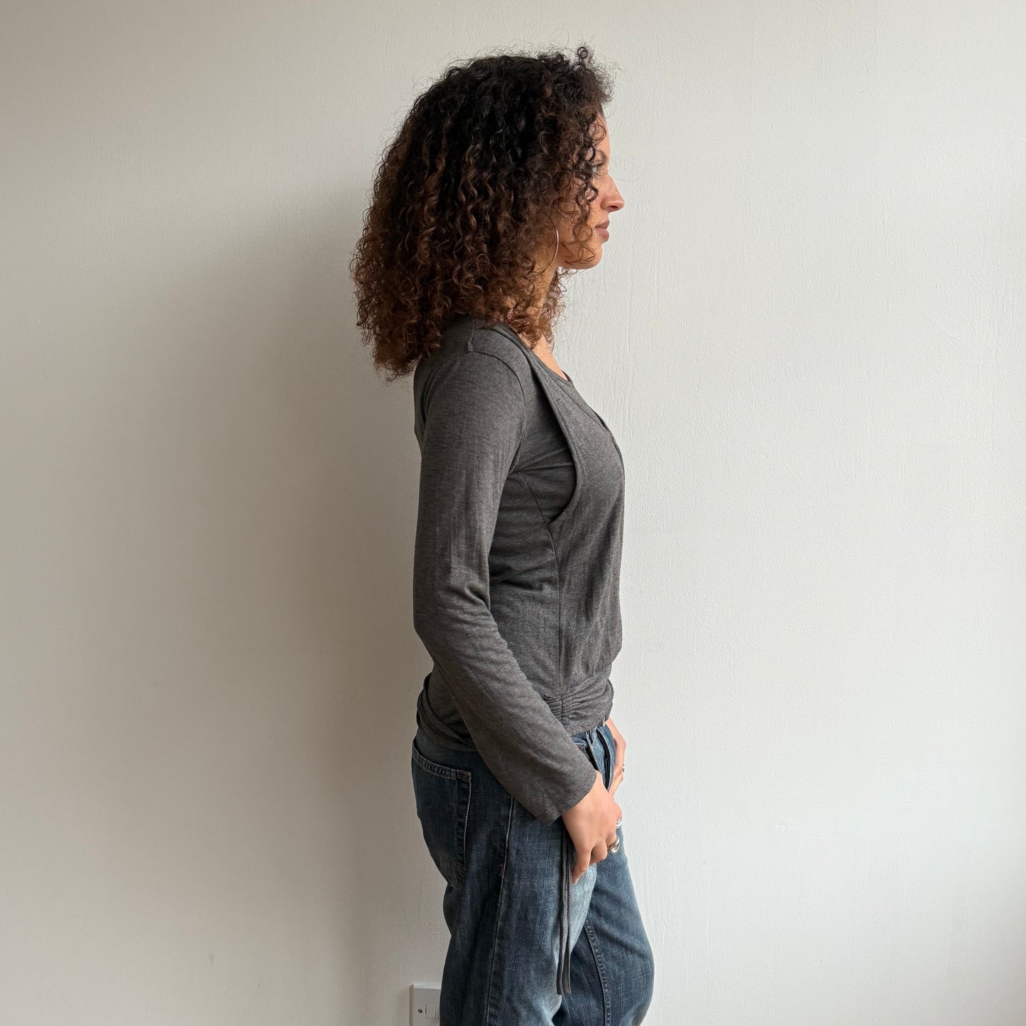 Grey double layer keyhole top - Size M