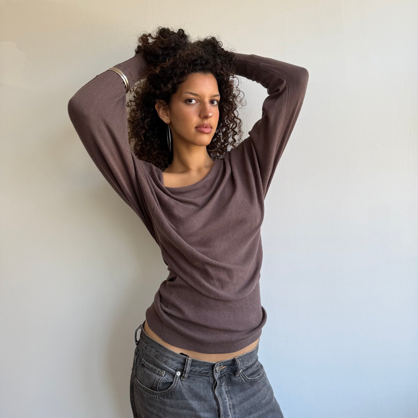Brown slouchy button arm knit - Size S/M
