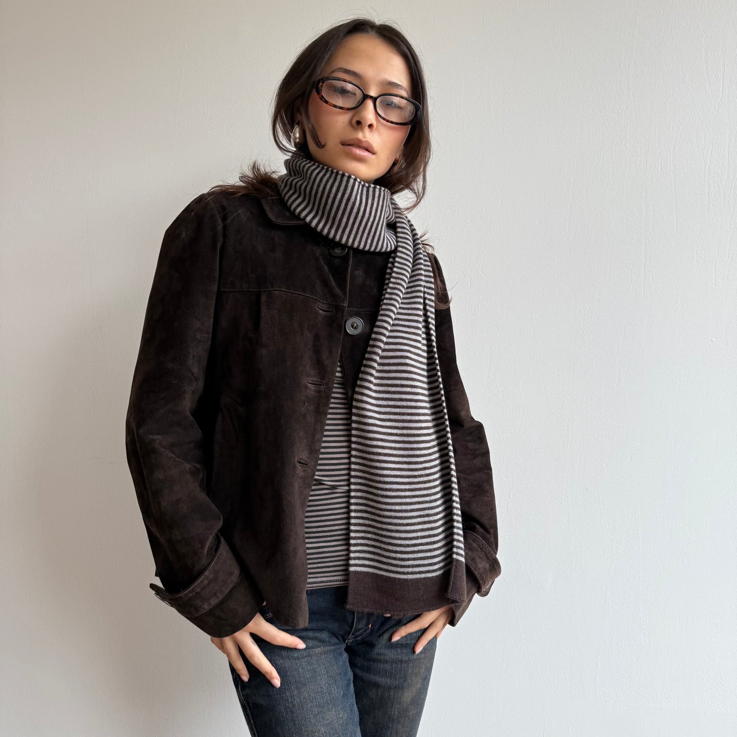 Brown stripe scarf - OS