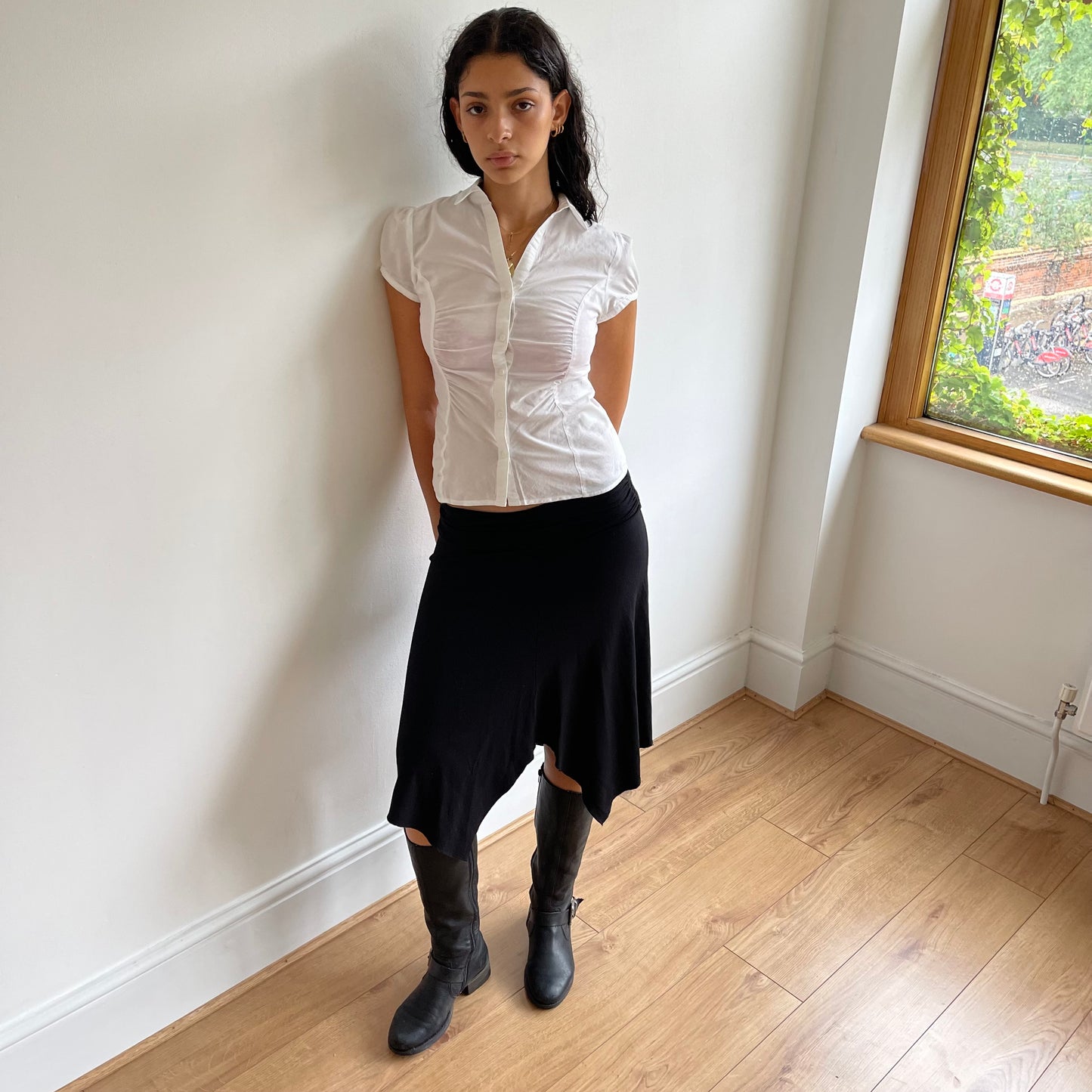 Black asymmetric midi skirt - Size S