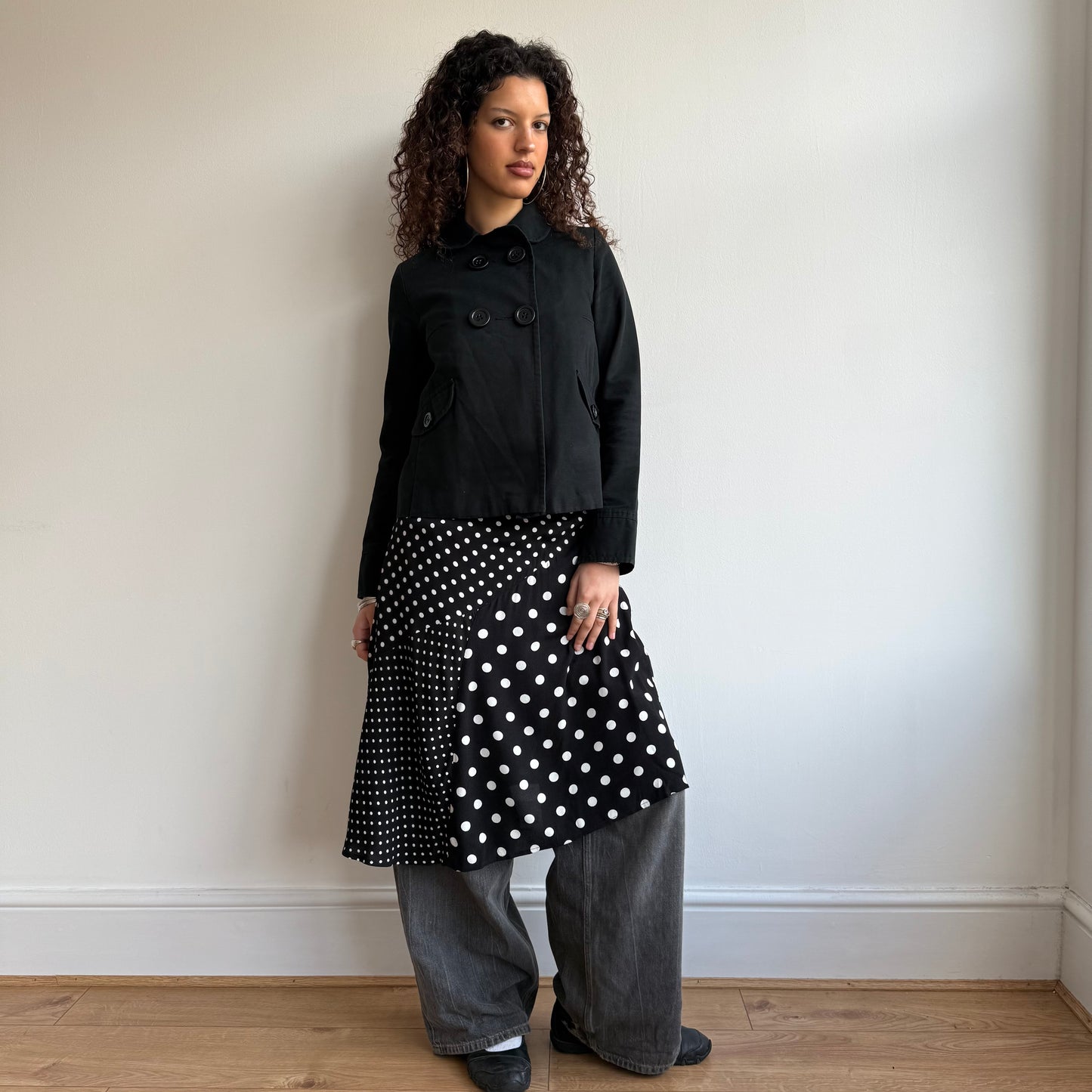 Black polka dot midi skirt - Size S