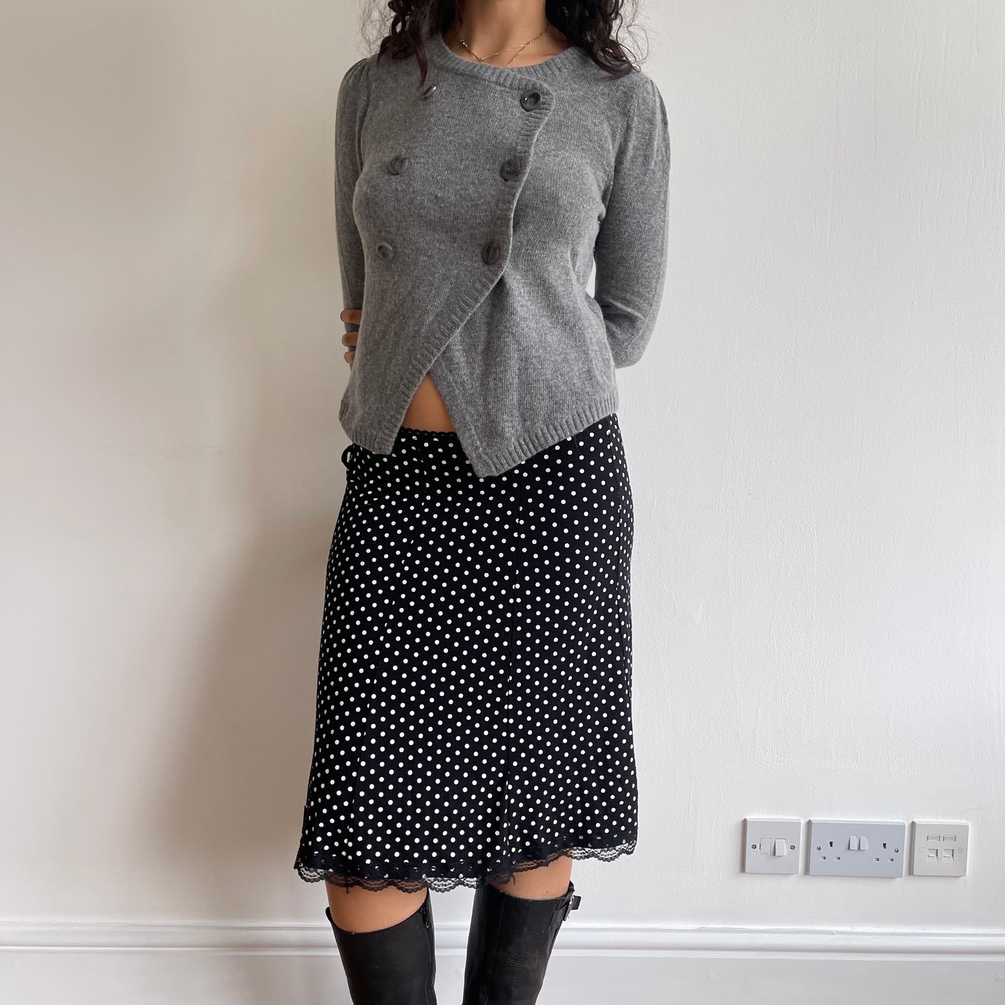 Grey asymmetric button jumper - Size M