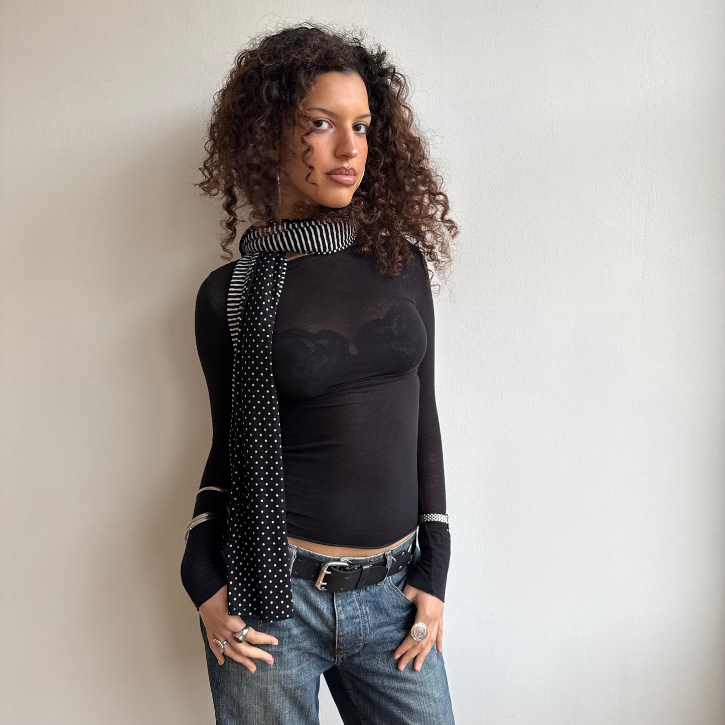 Reversible polka dot + stripe scarf