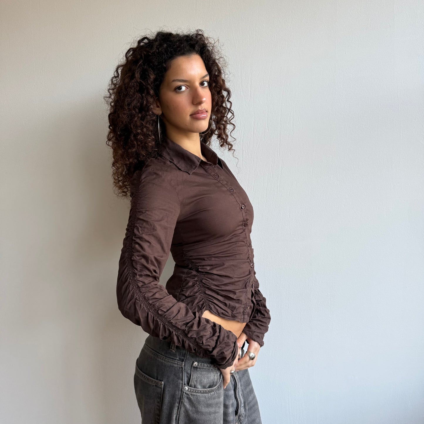 Brown ruched shirt - Size XS