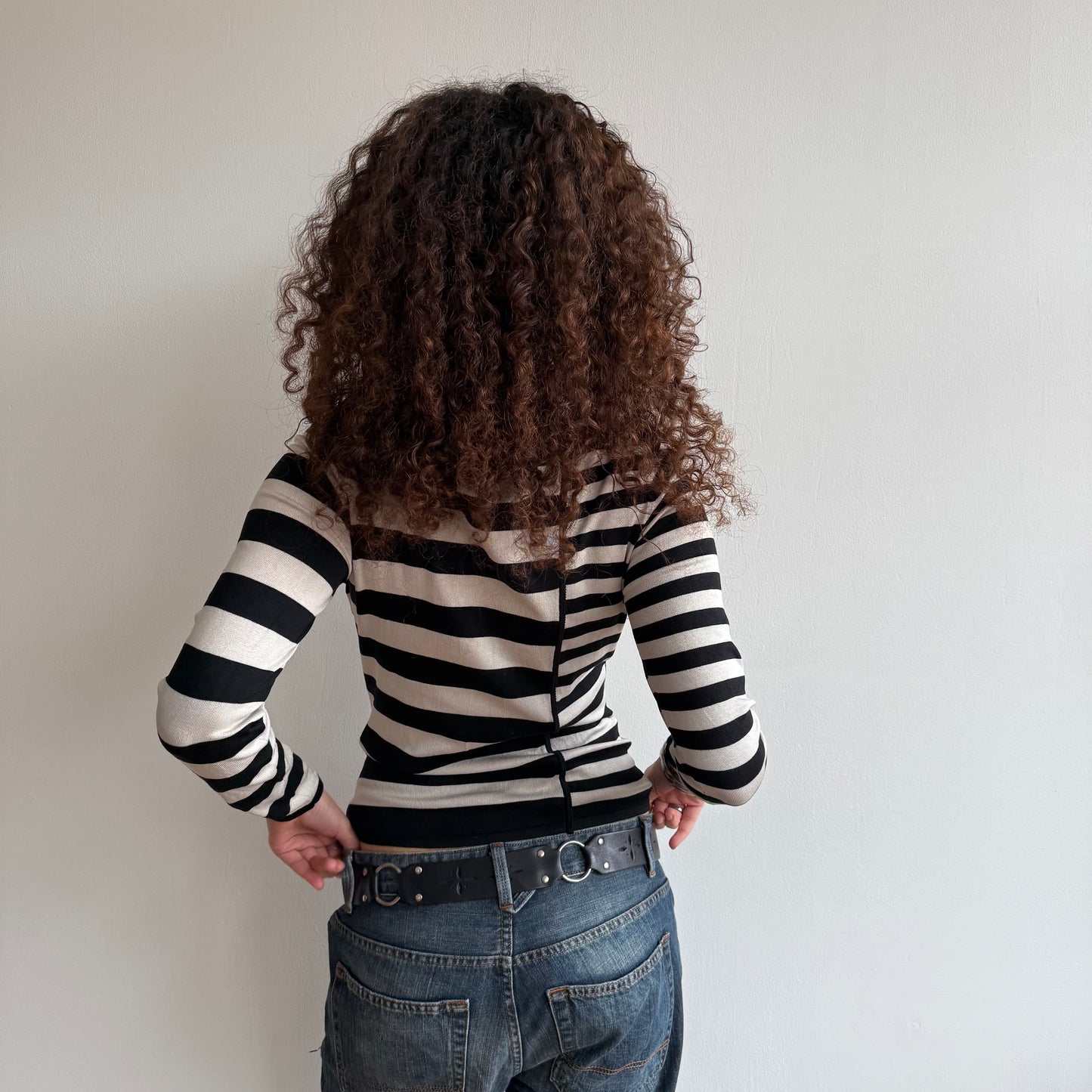 Black + white dual stripe top - Size S