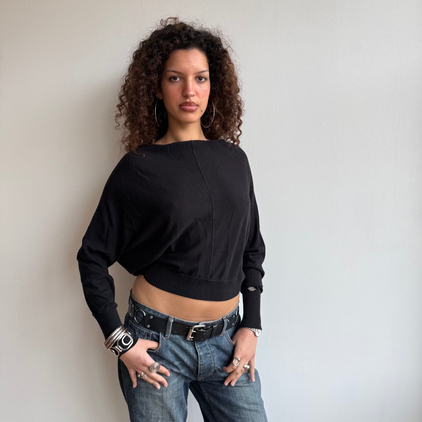 Black slouchy batwing knit - Size S