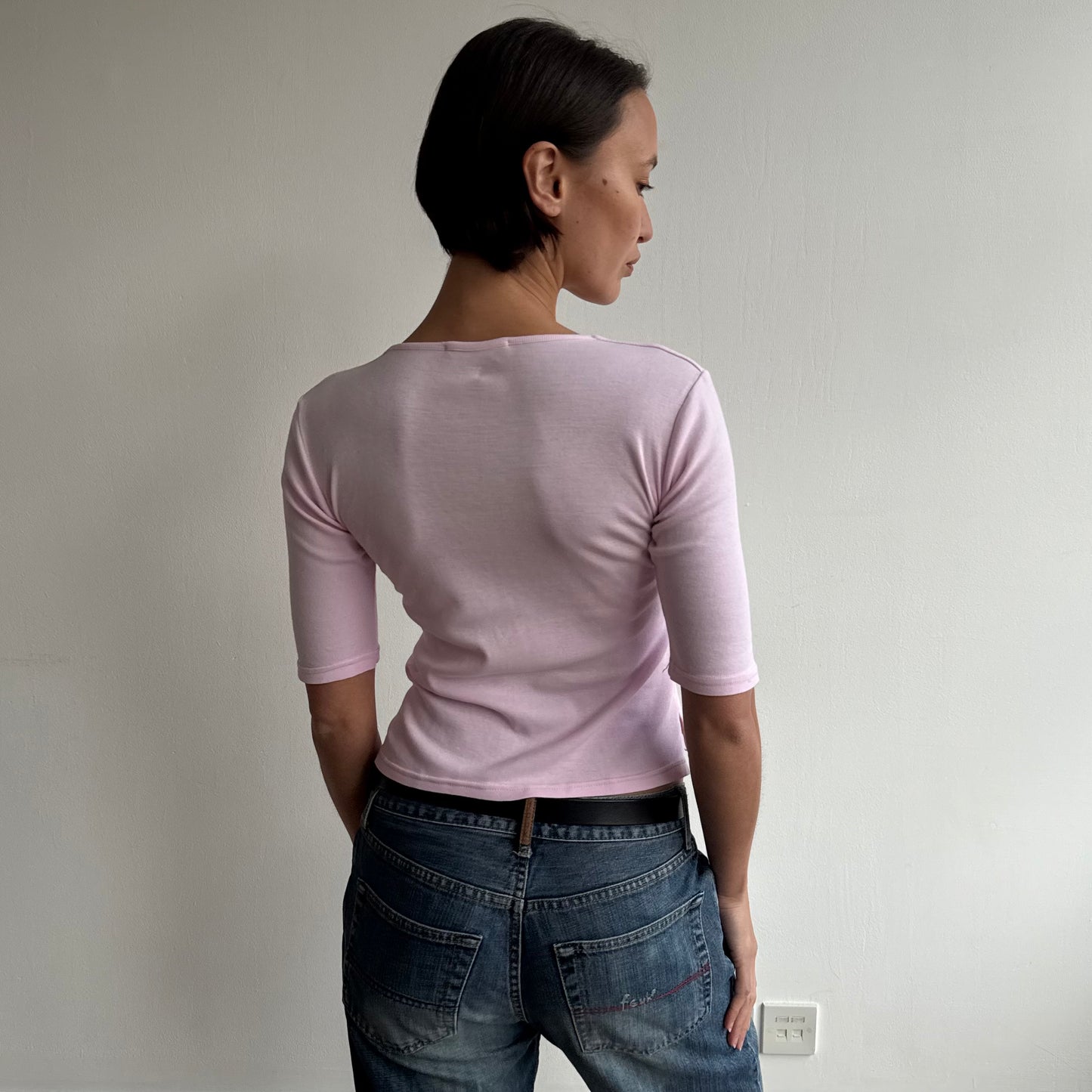Pink v-neck 3/4 sleeve top - Size S