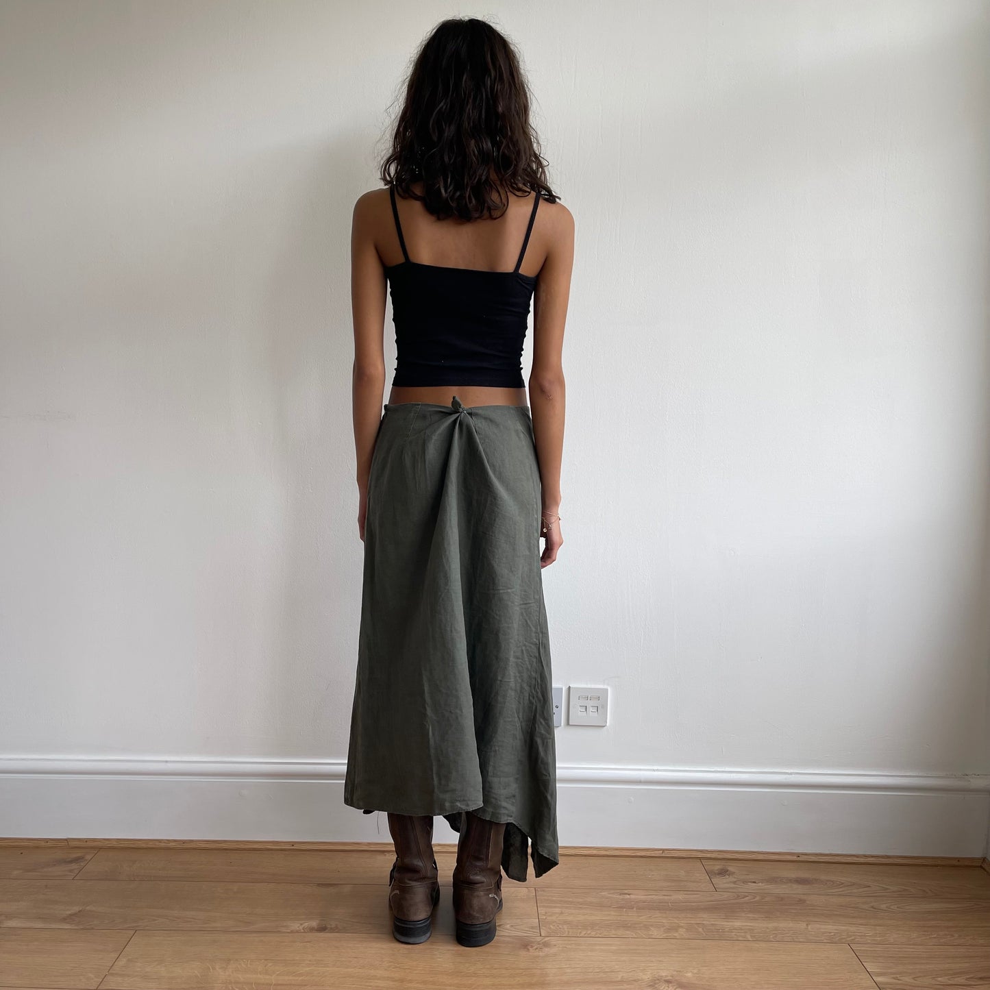 Khaki linen midi skirt - Size S