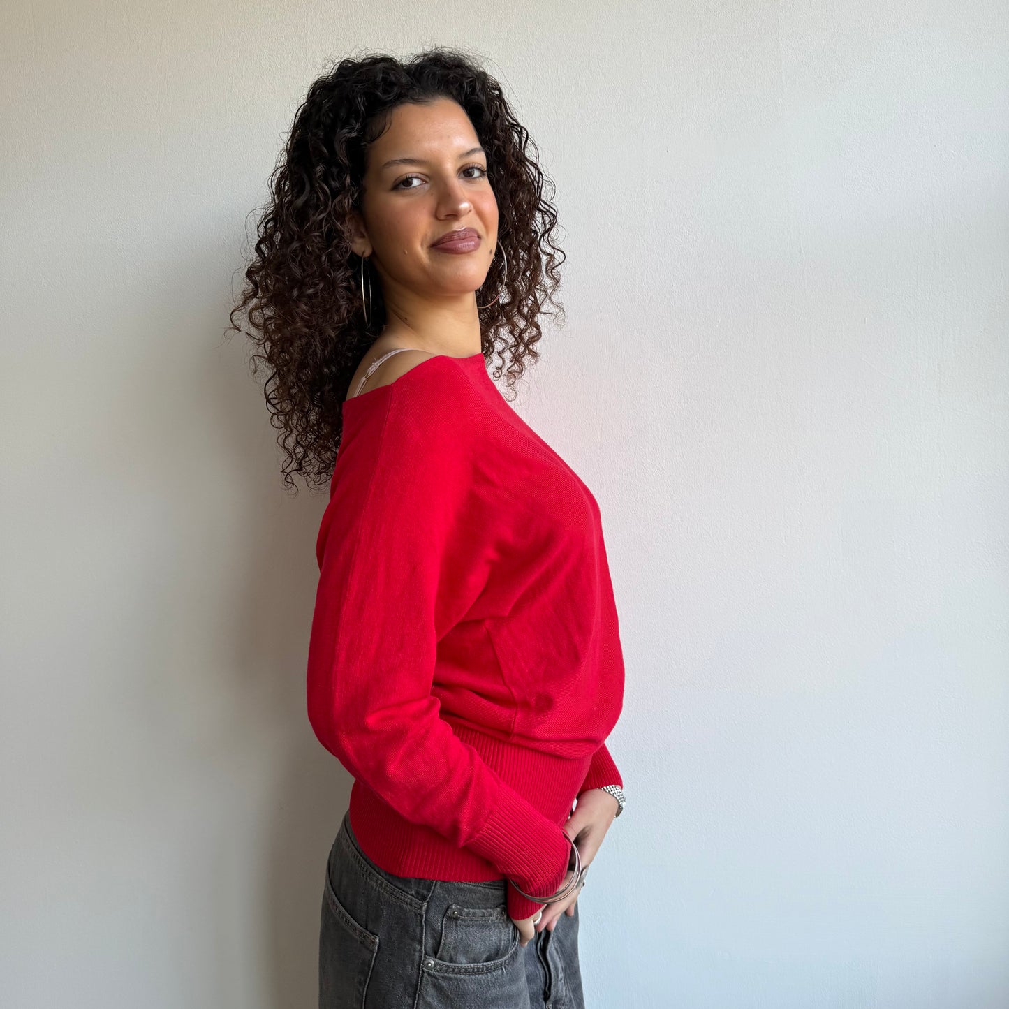 Red slouchy knit jumper - Size S-M