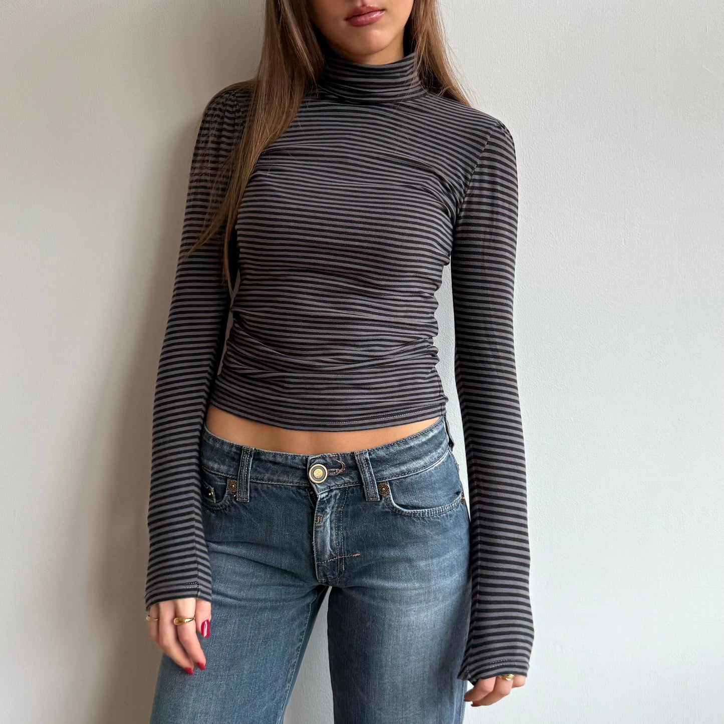 Grey and black stripe roll neck - Size S