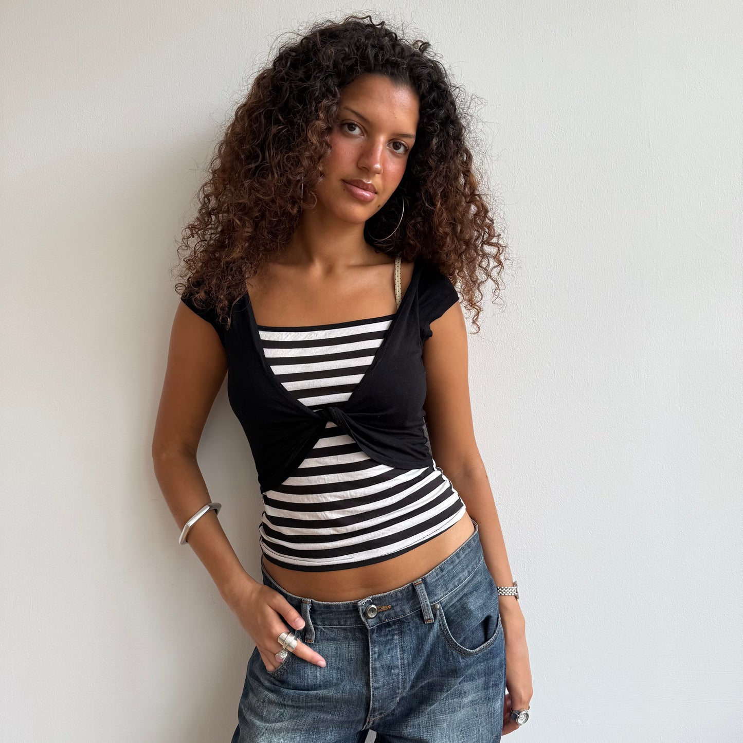 Black and white wrap t-shirt - S