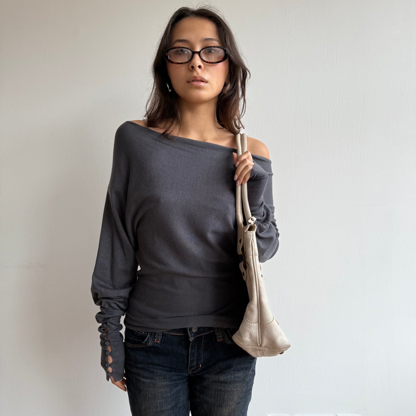 Cream leather bag - OS