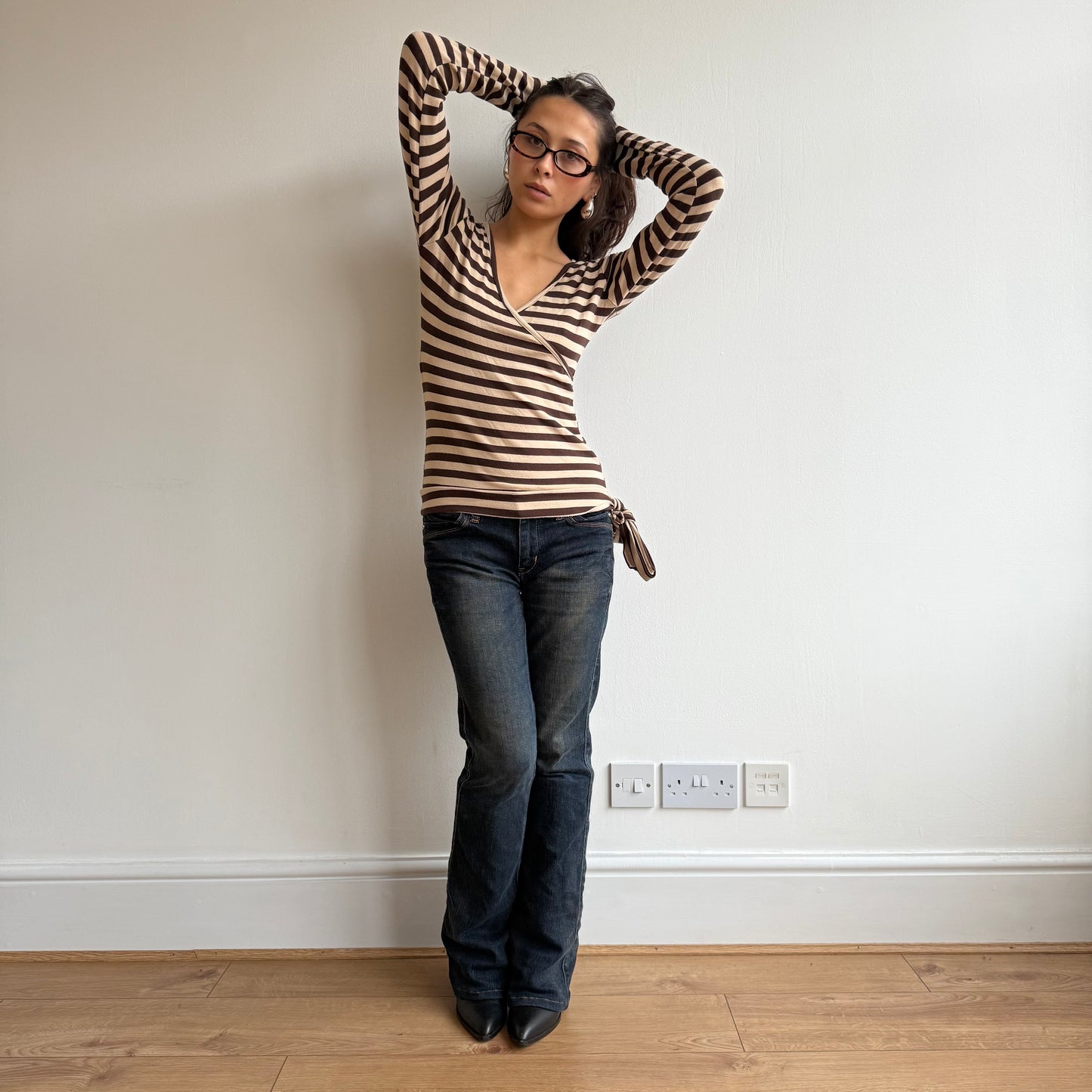Beige striped wrap top - Size S