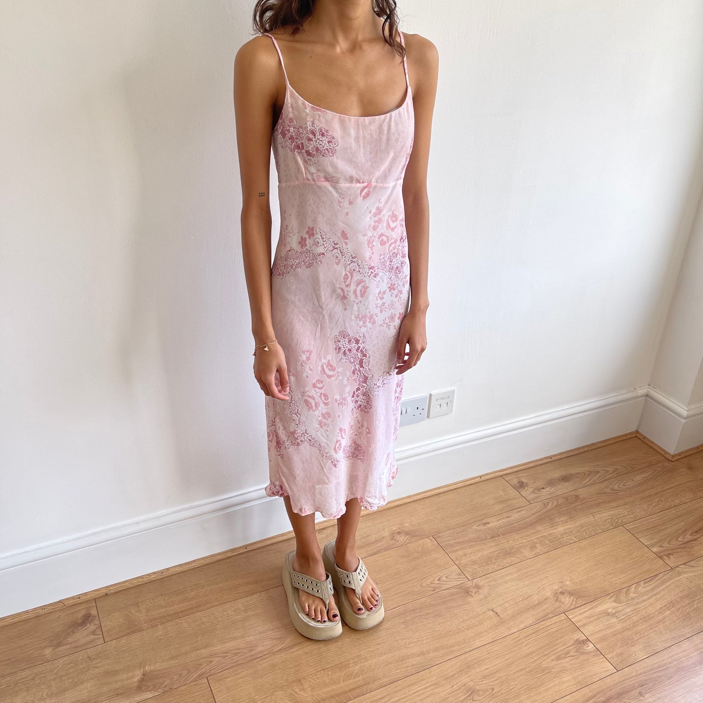 Pink floral midi dress - Size S