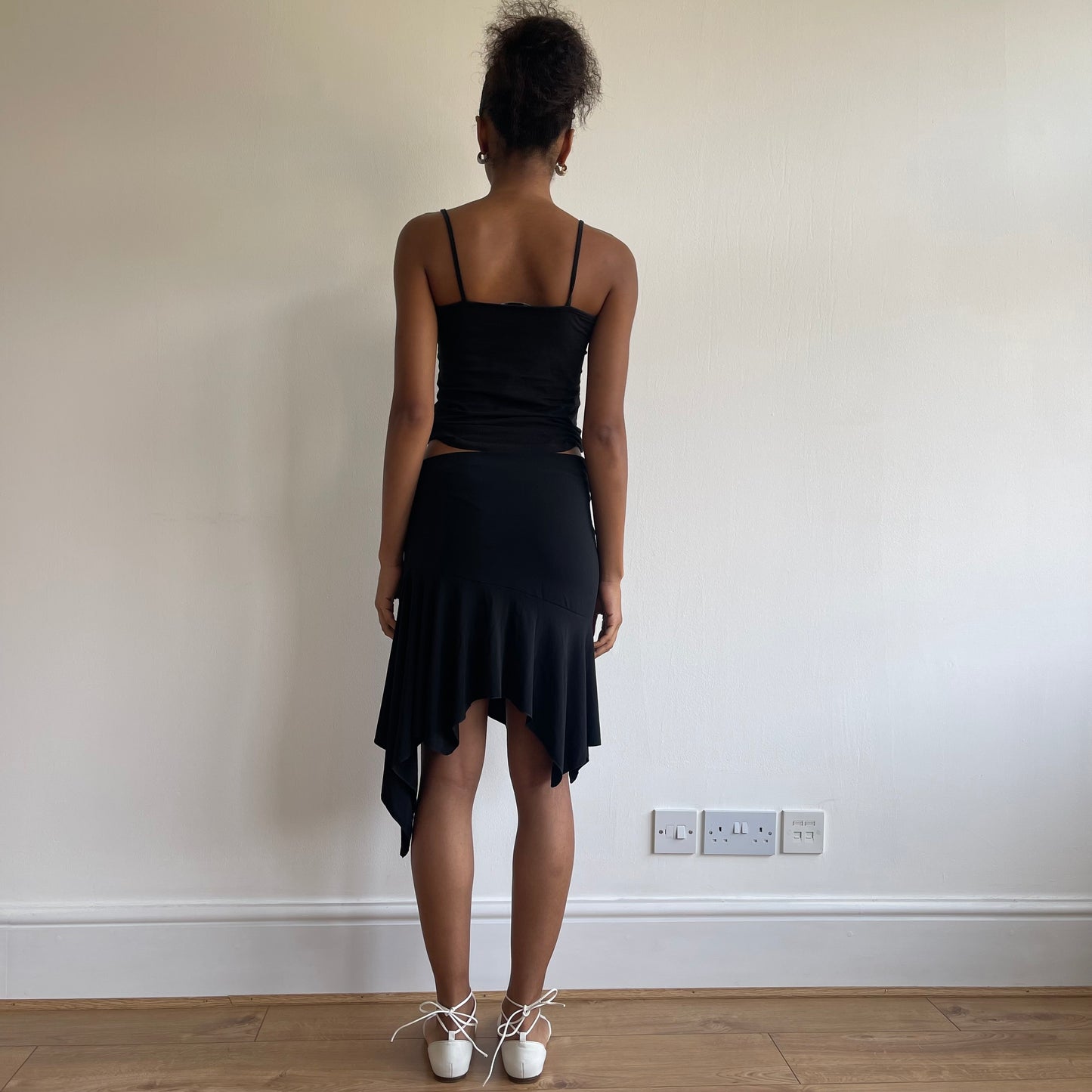 Black asymmetric ruched midi skirt - Size S