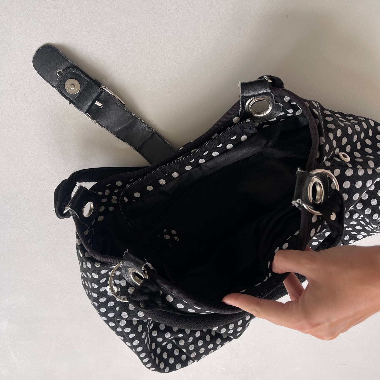 Black polka dot bag