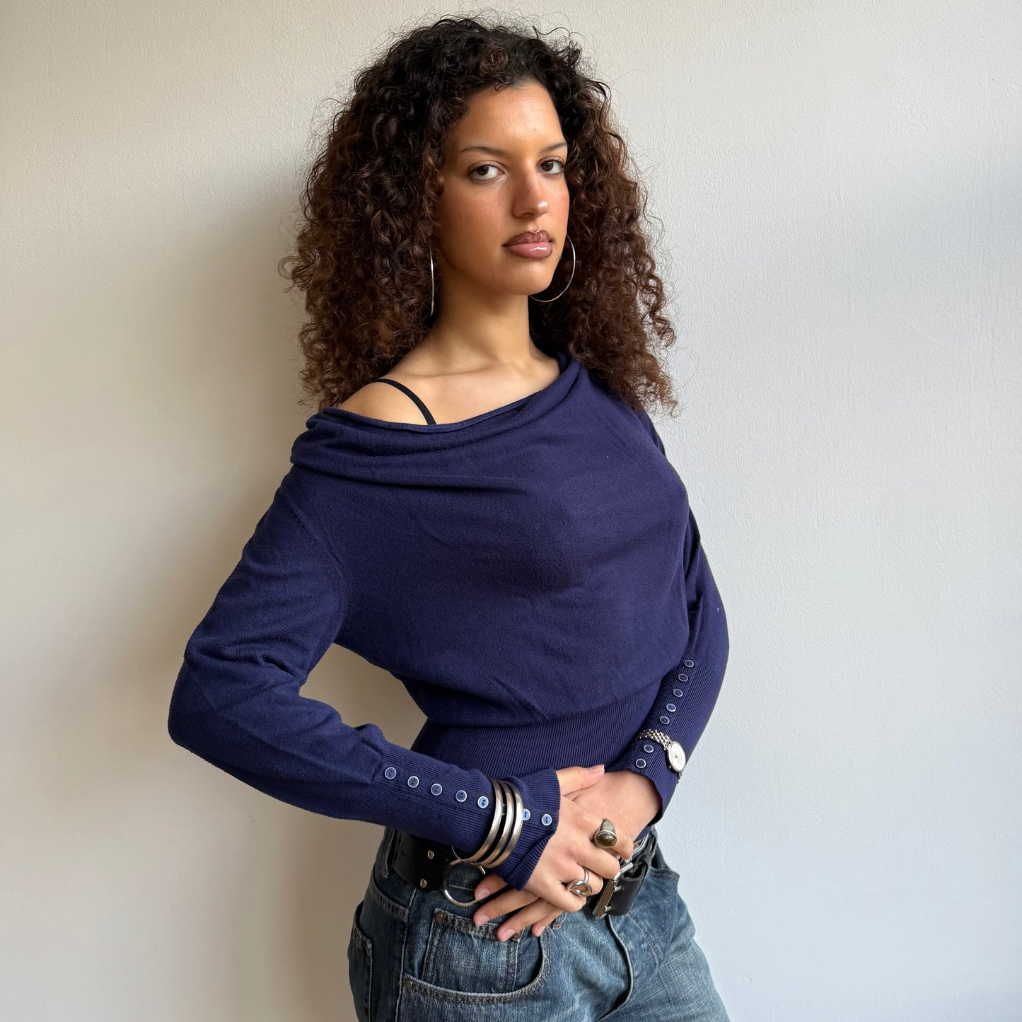 Navy slouchy button knit - Size S