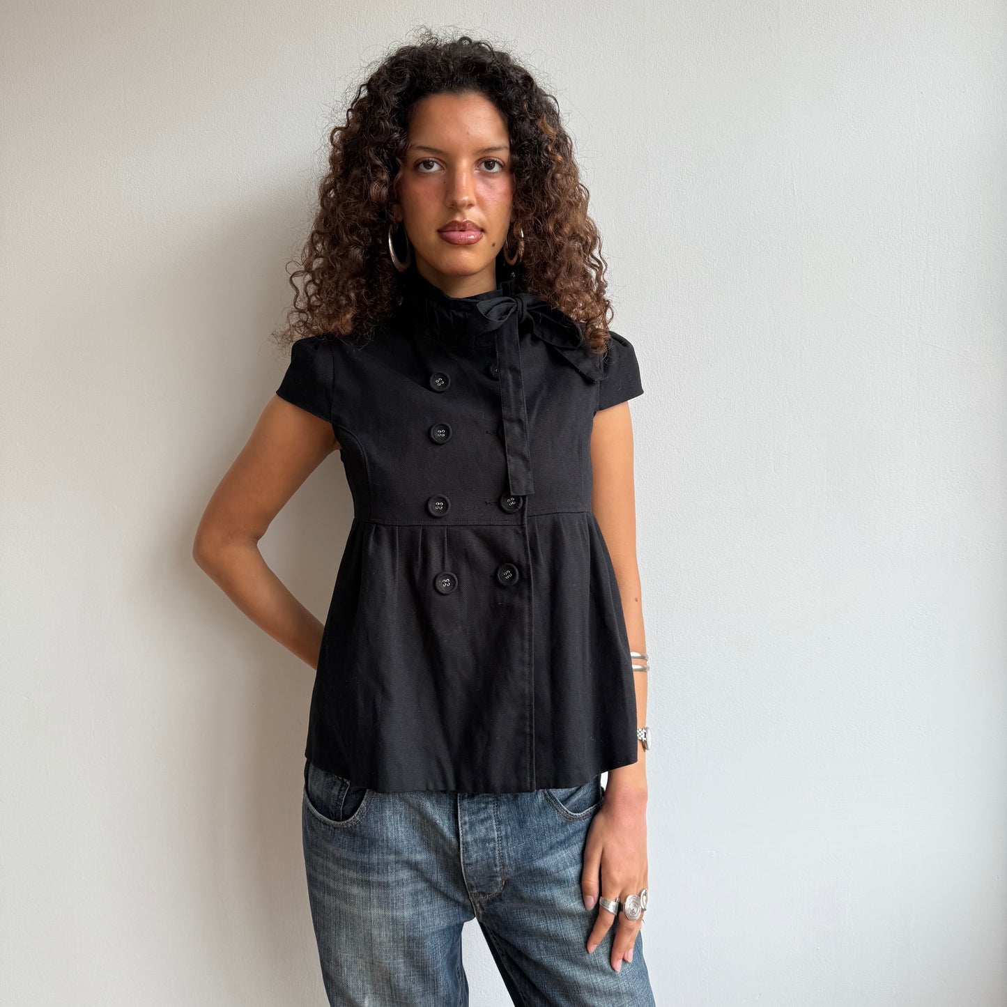 Black short sleeve peacoat - Size M