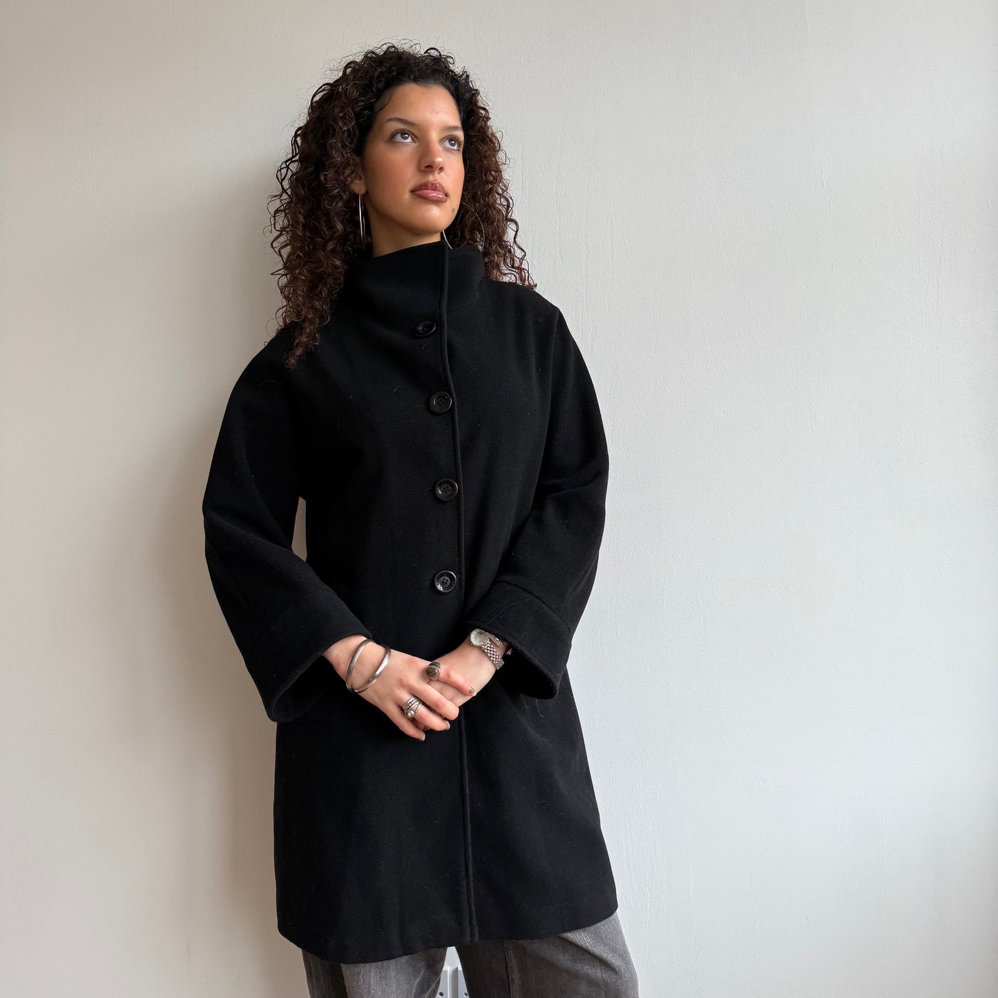 Black long wool coat - Size S/M