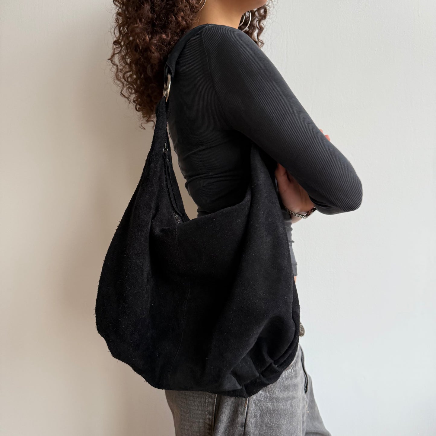 Black suede hobo bag - OS