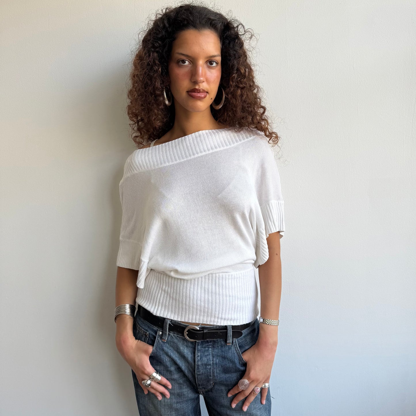 White slouchy knit jumper - Size S