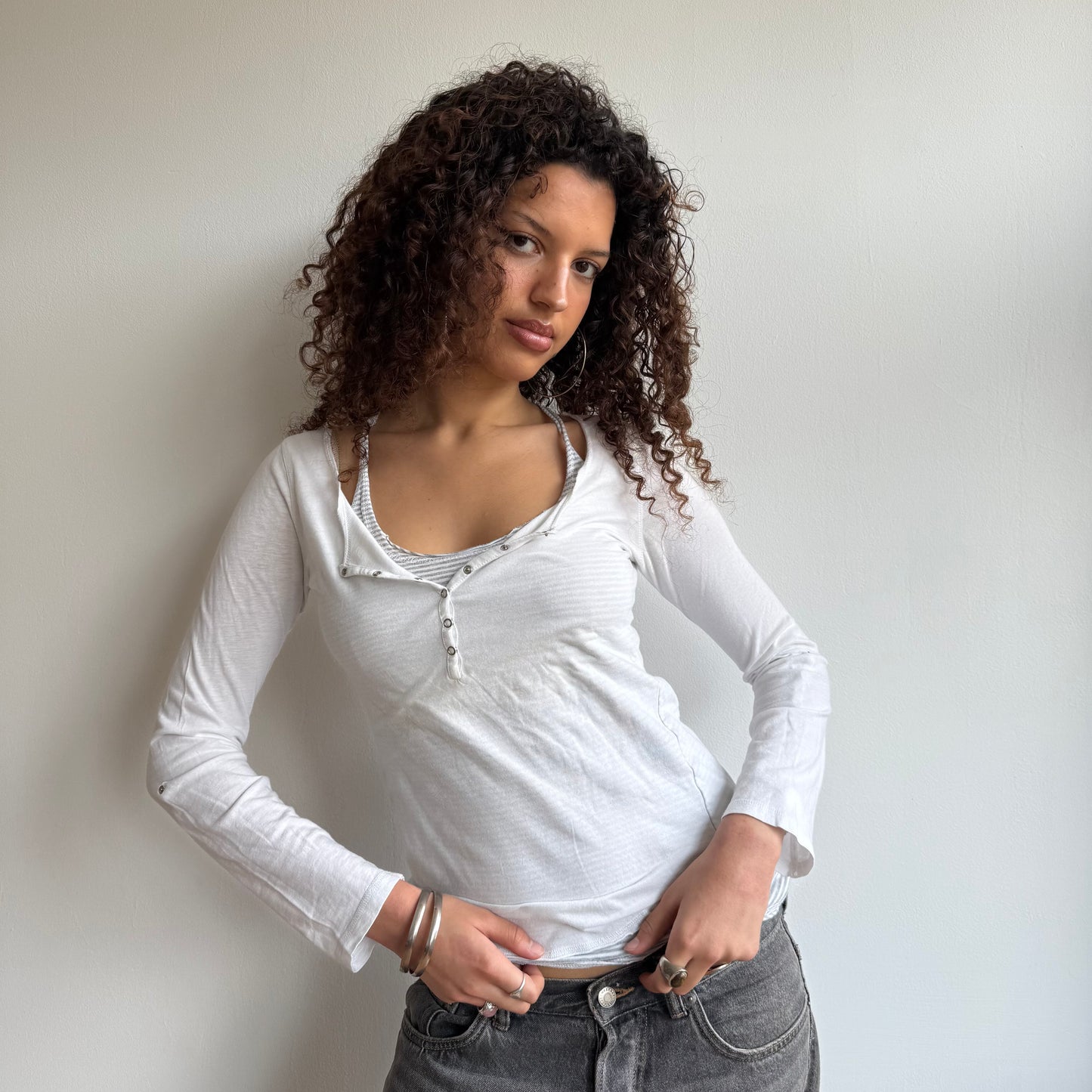 White + grey double layer top - Size M