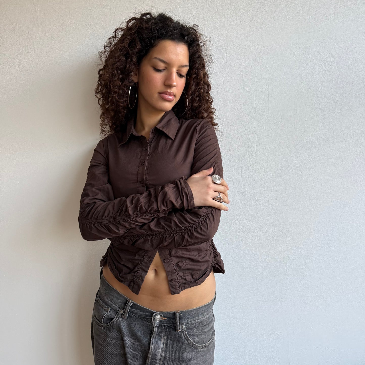 Brown ruched shirt - Size XS