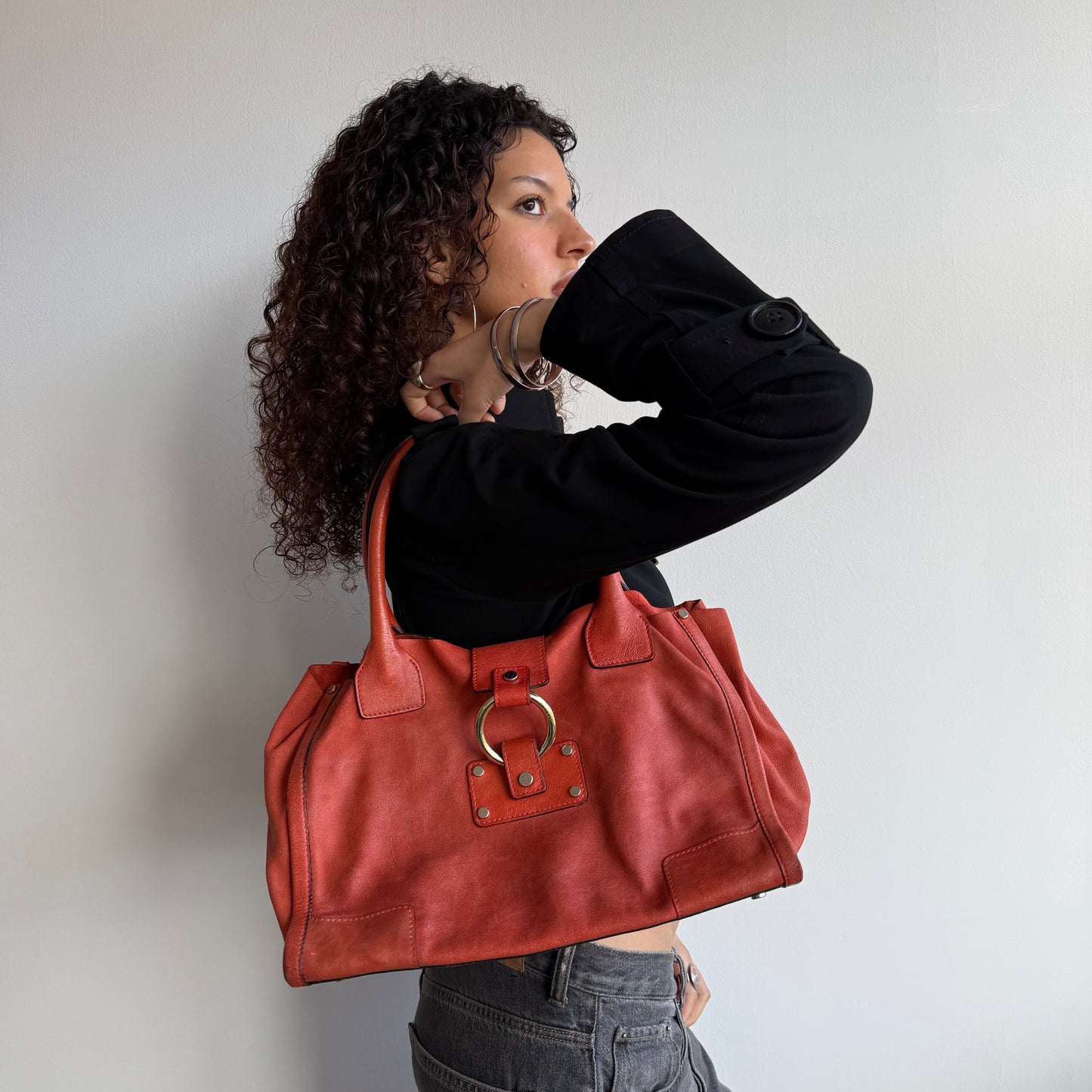Orange leather slouchy bag