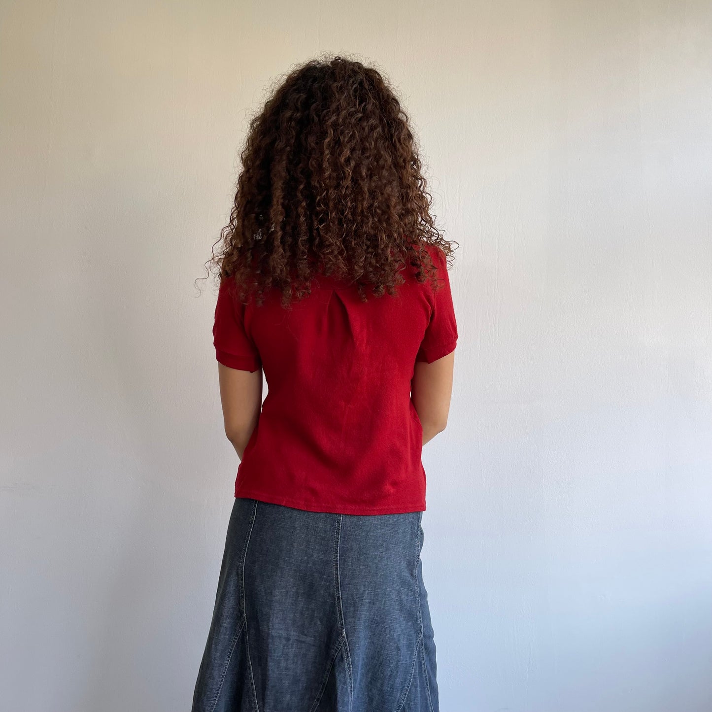 Red button collar top - Size S