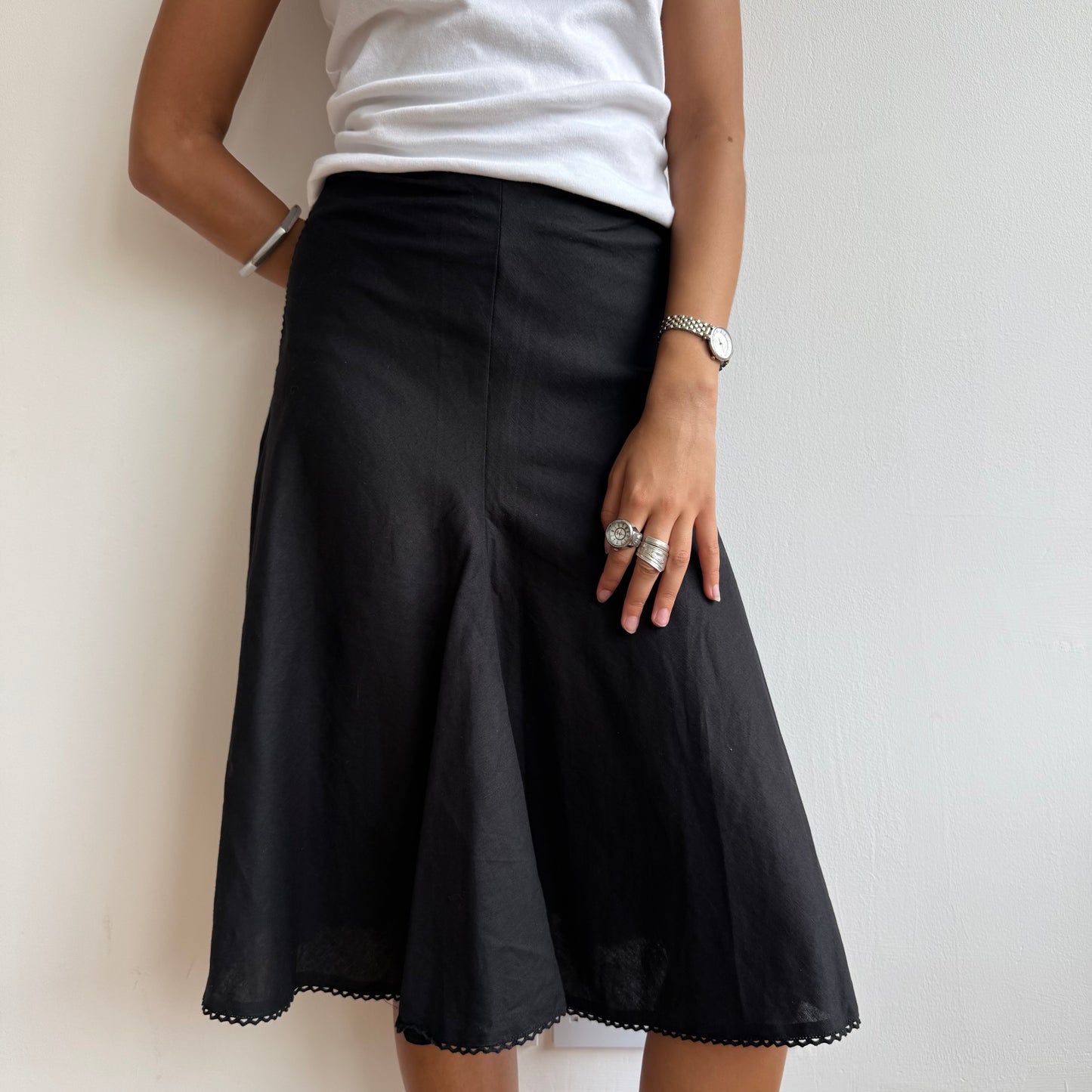 Black ruched linen skirt - Size S