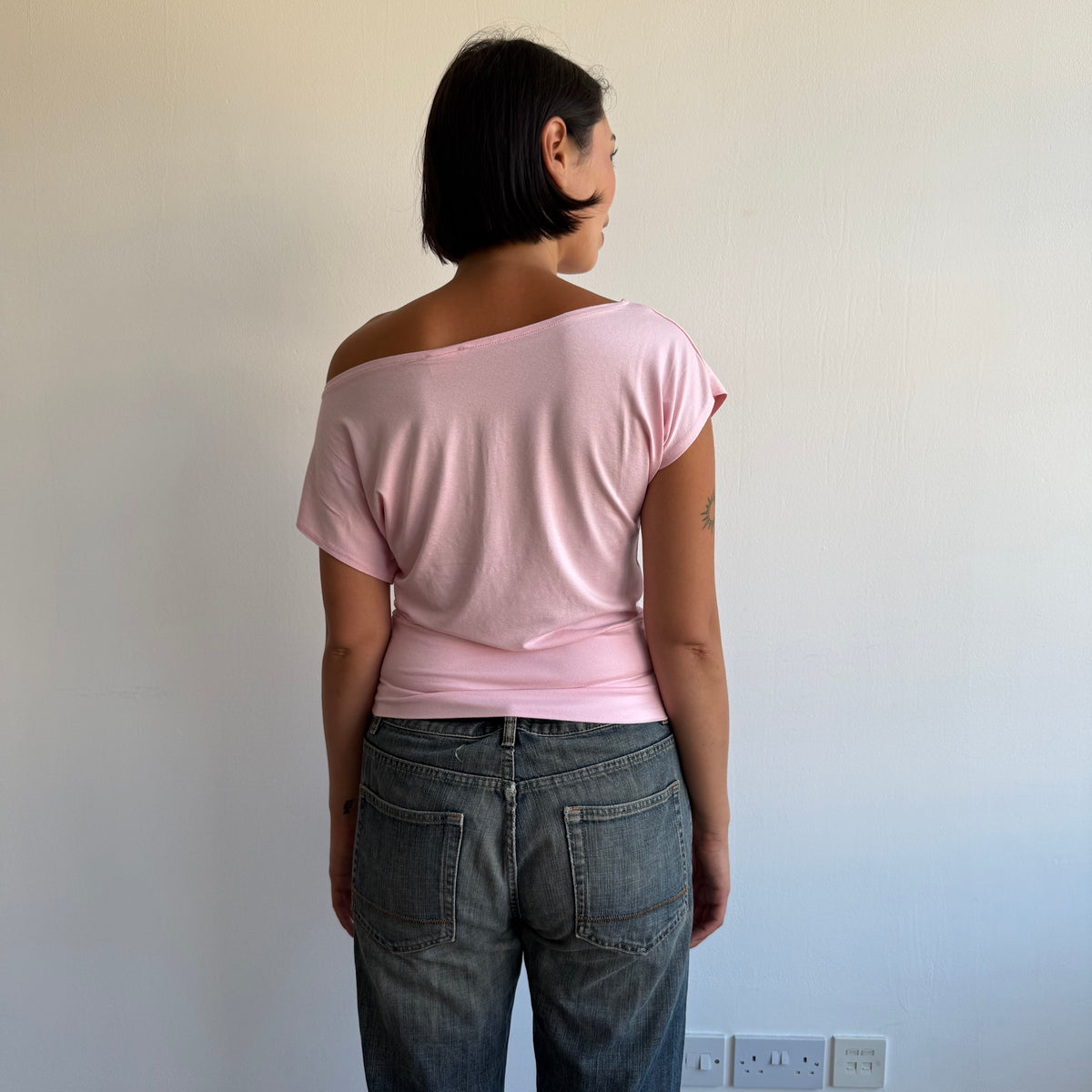 Baby pink slouchy Bardot tshirt - Size S