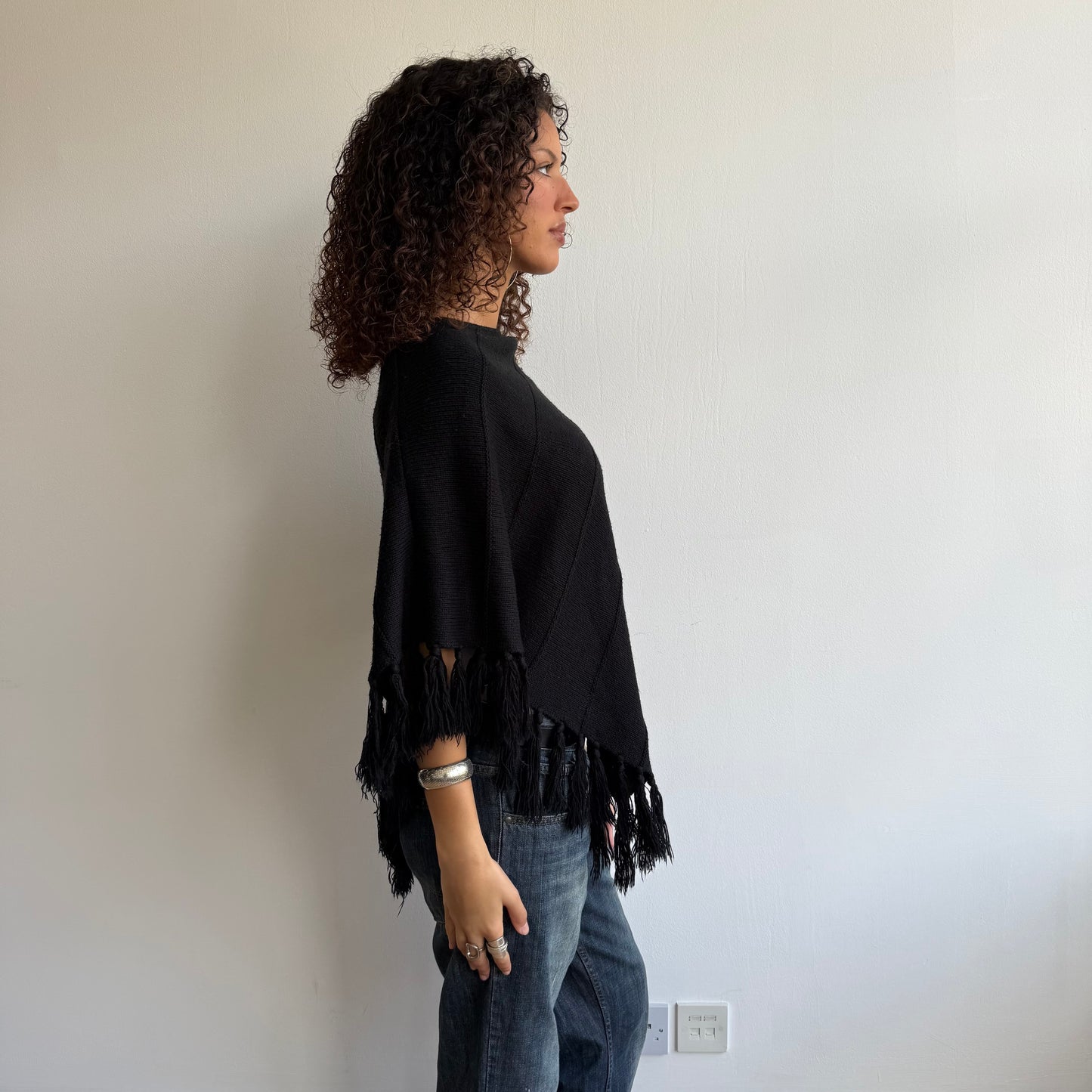 Black tassel poncho - One Size