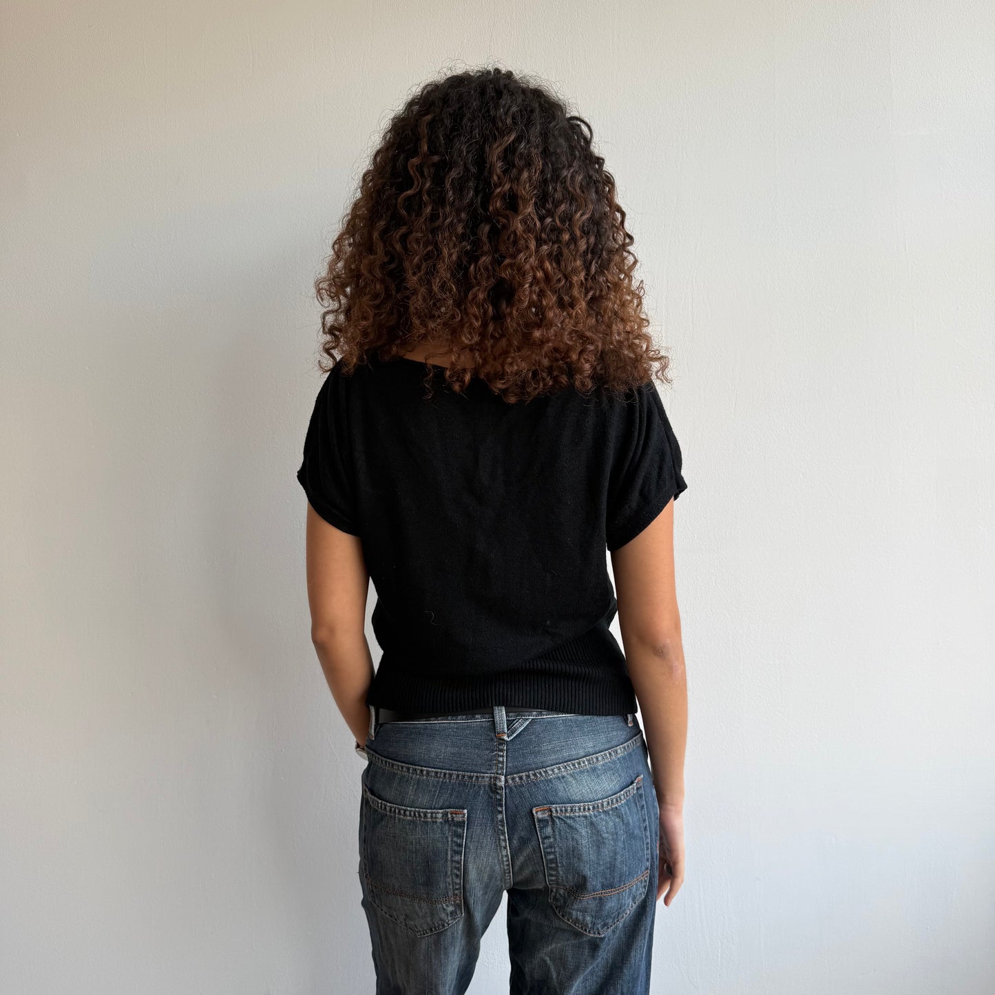 Black short sleeve slouchy knit - Size S