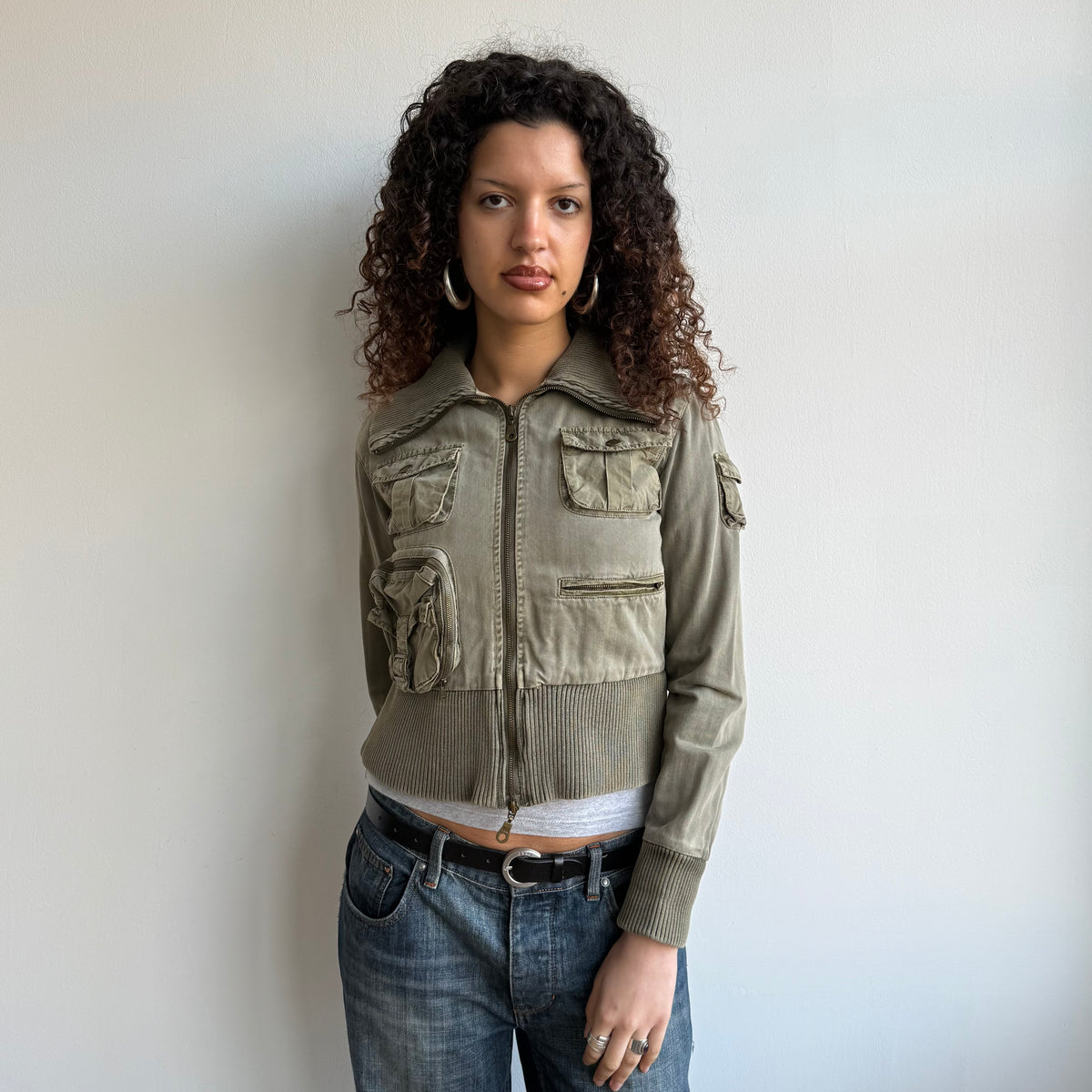 Khaki military cargo jacket - Size S/M