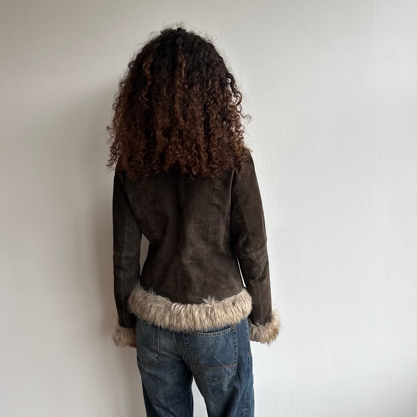Brown suede faux fur afghan - Size M