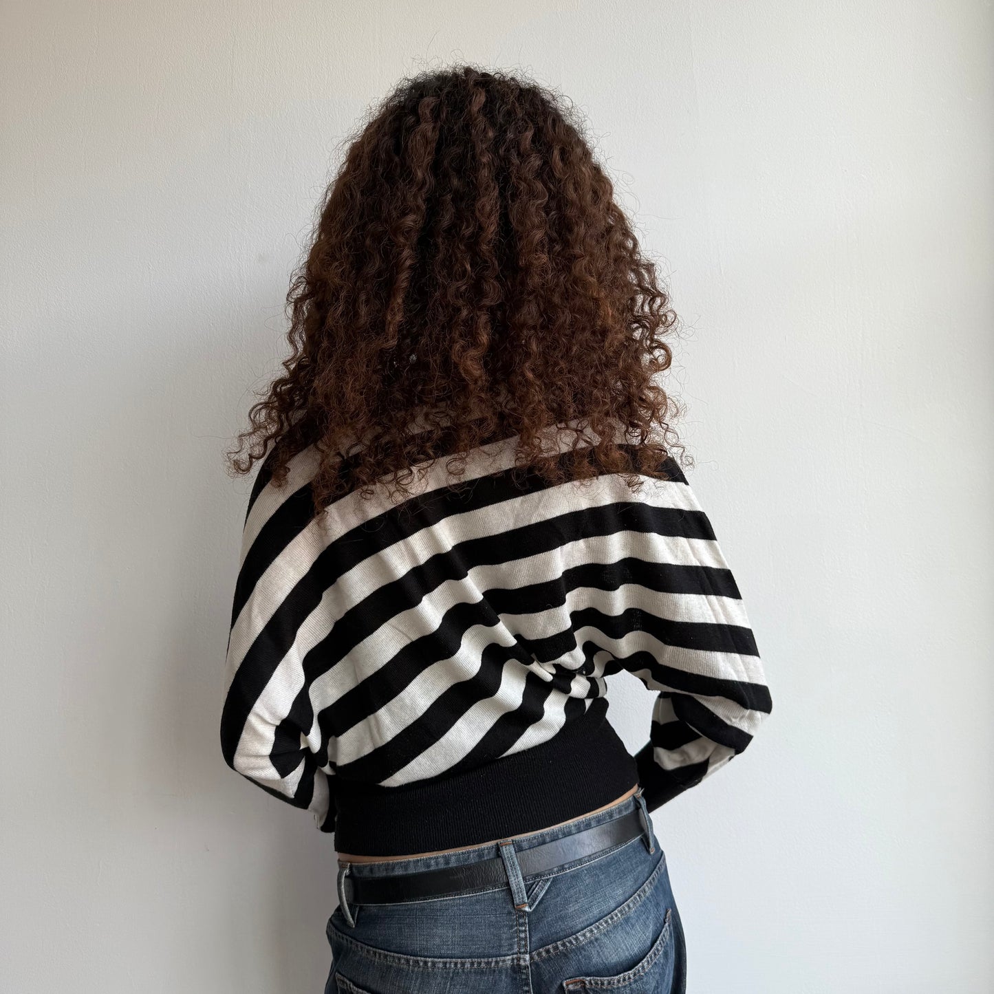 Black + white striped slouchy knit - Size S/M