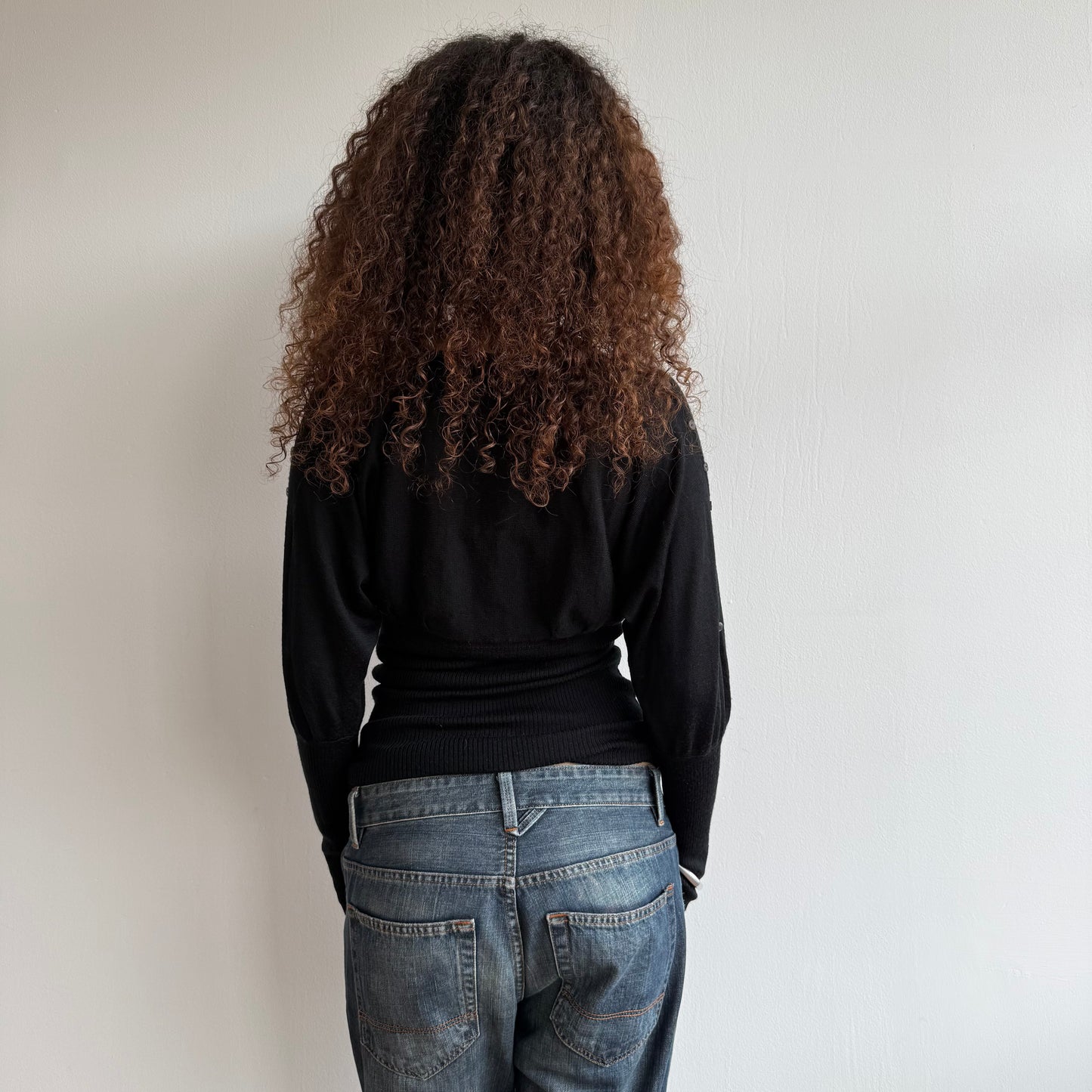 Black slouchy button arm knit - Size S