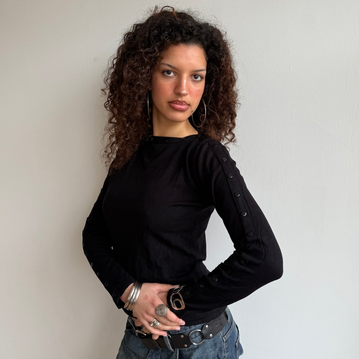 Black button boatneck knit - Size S