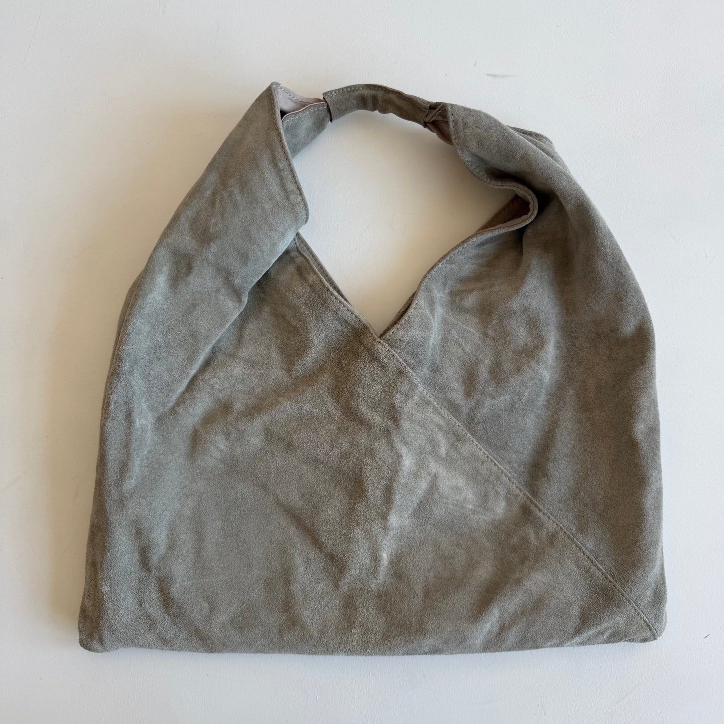 Khaki suede hobo bag