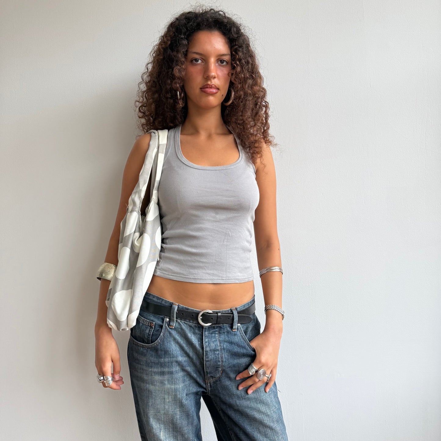 Grey polka dot bag
