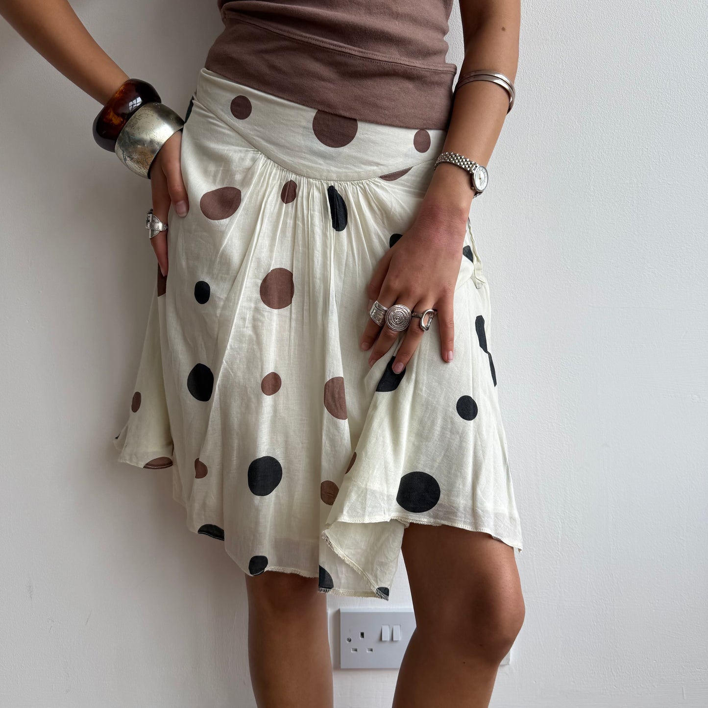 Cream polka dot midi skirt - Size S