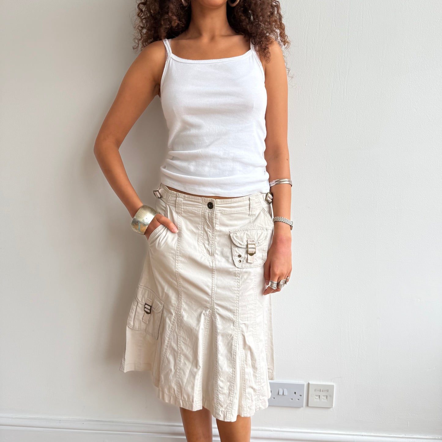 Beige cargo midi skirt - Size M