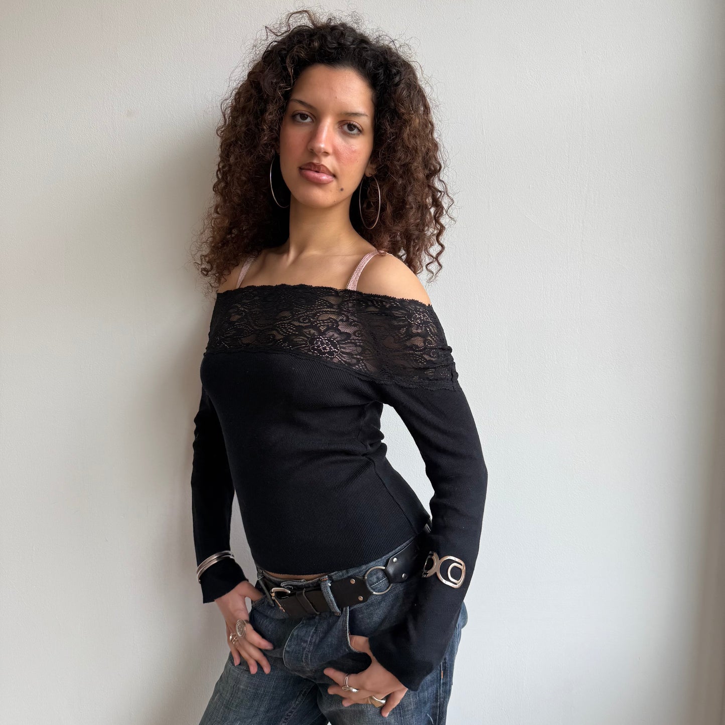 Black lace Bardot knit - Size S